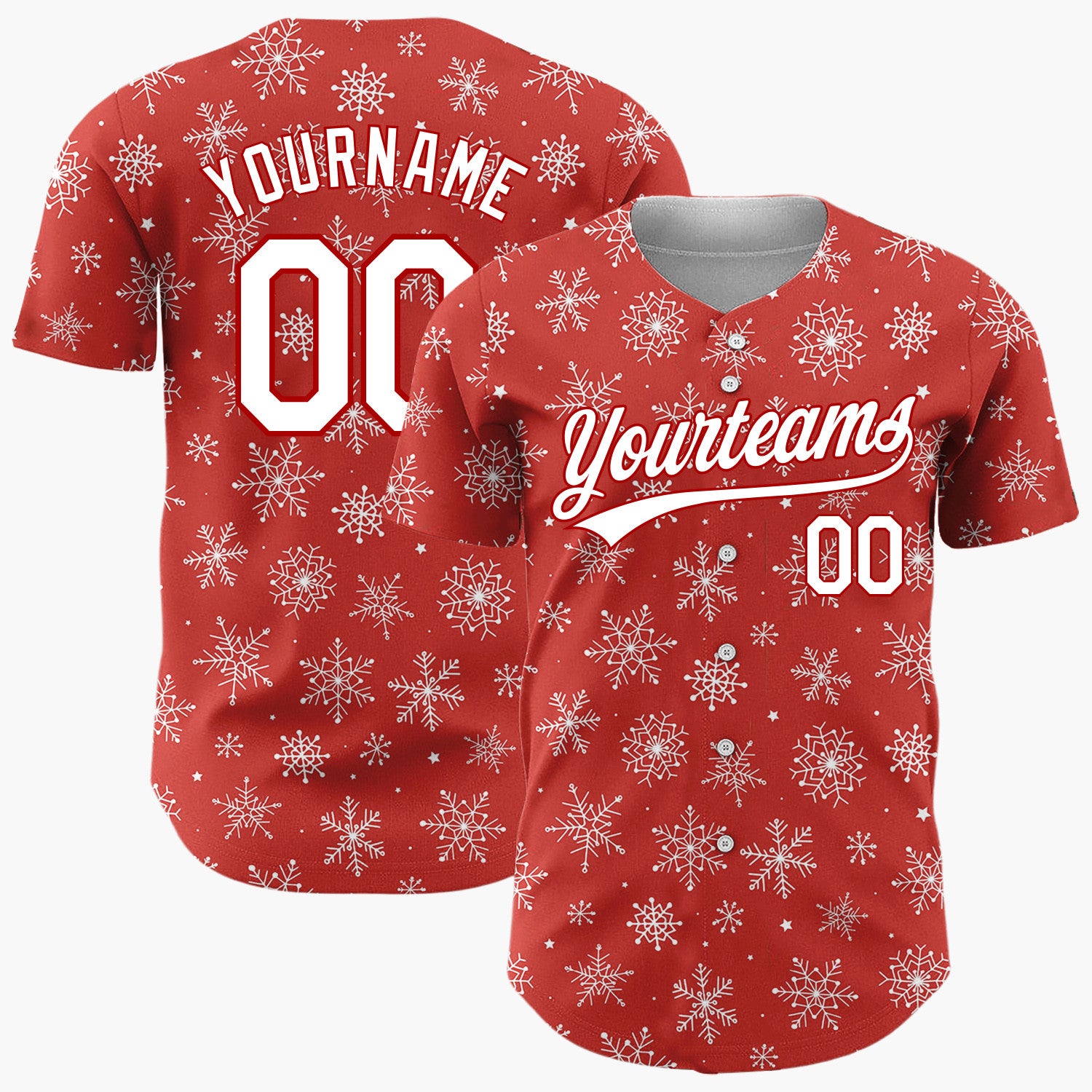 Custom Red White Sketch Snowflake Doodle Pattern Christmas Baseball Jersey