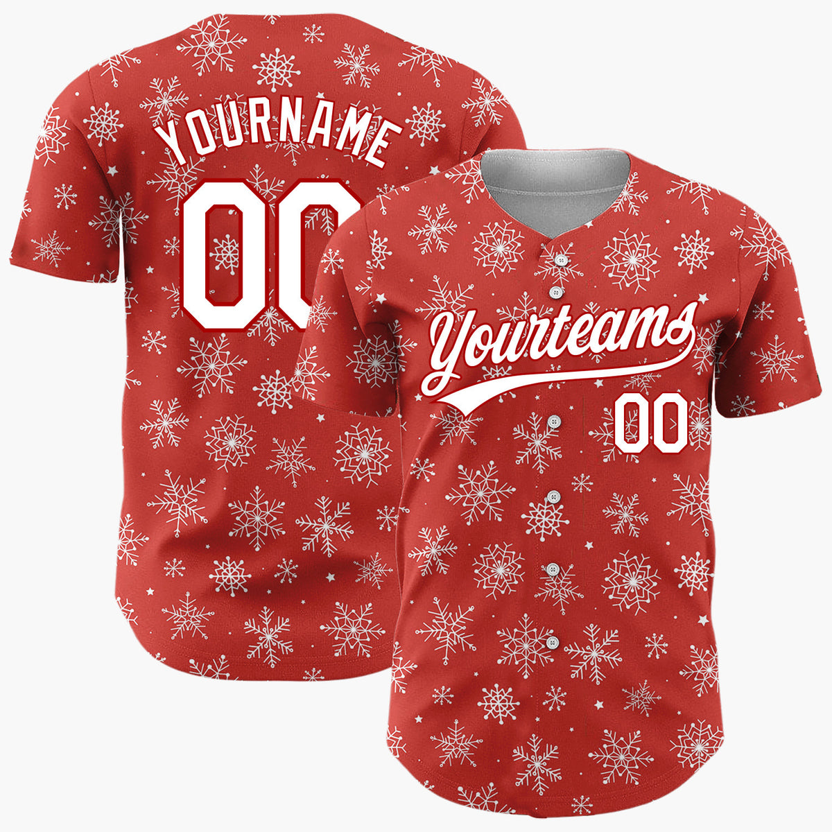 Custom Red White Sketch Snowflake Doodle Pattern Christmas Baseball Jersey