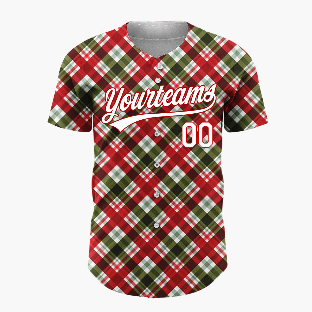 Custom Red Plaid Diagonal Tartan Plaid Pattern Christmas Baseball Jersey