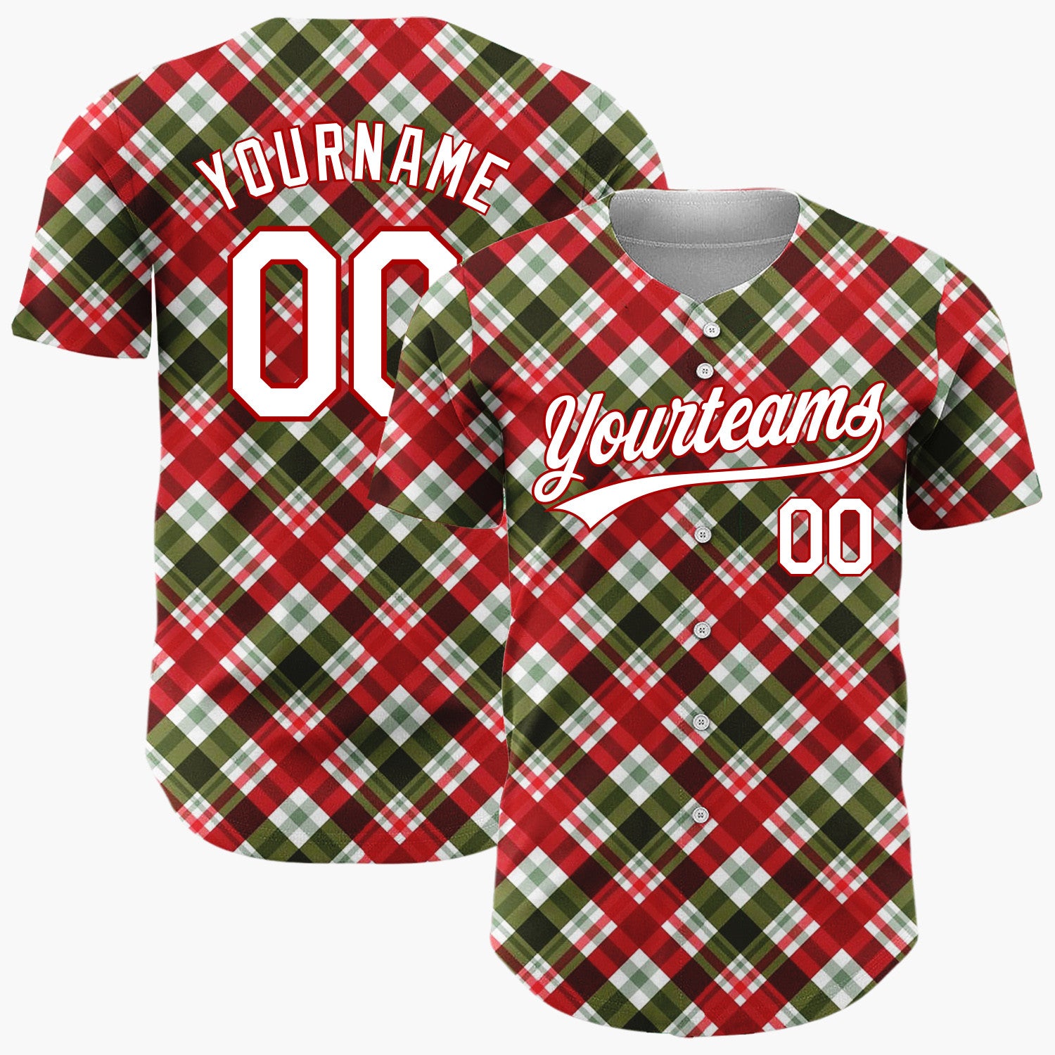 Custom Red Plaid Diagonal Tartan Plaid Pattern Christmas Baseball Jersey
