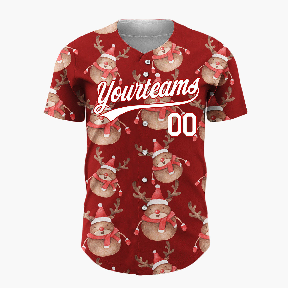 Custom Red Cute Reindeer Festive Watercolor Pattern Christmas Baseball Jersey