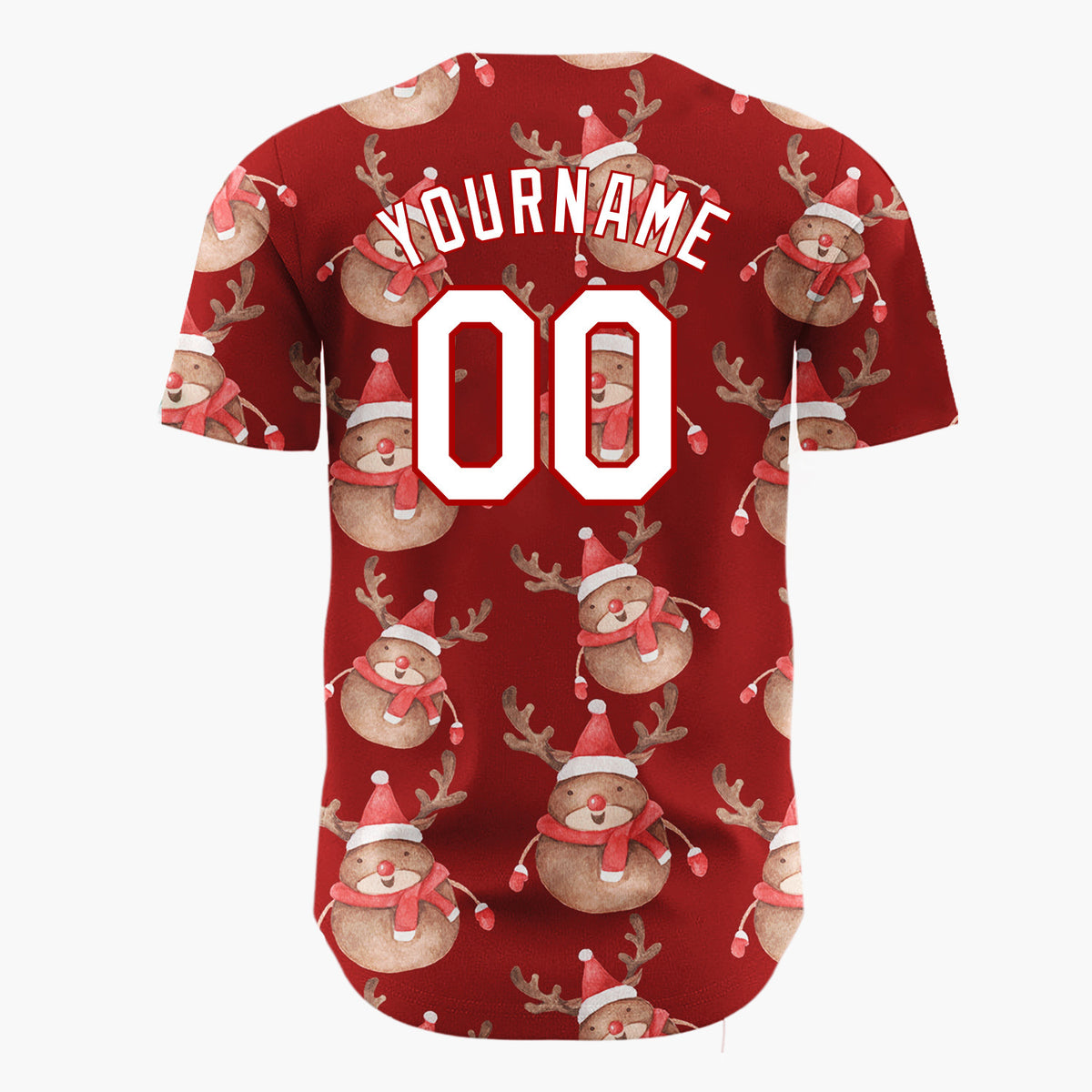 Custom Red Cute Reindeer Festive Watercolor Pattern Christmas Baseball Jersey
