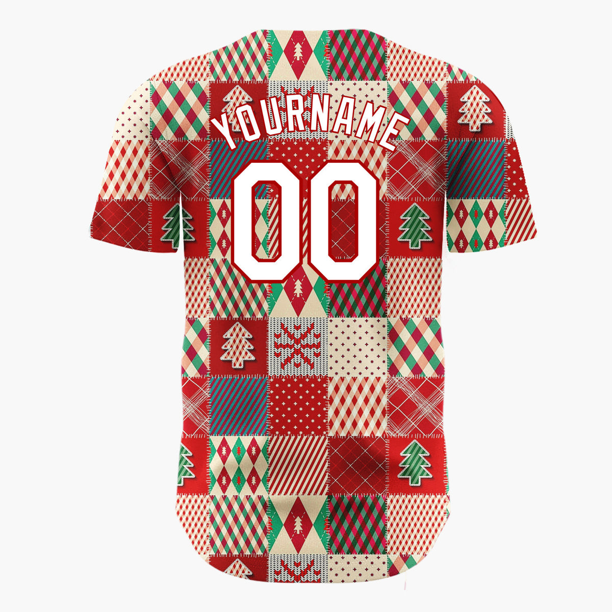Custom Red Christmas Quilt Patchwork Plaid Pattern Christmas Baseball Jersey