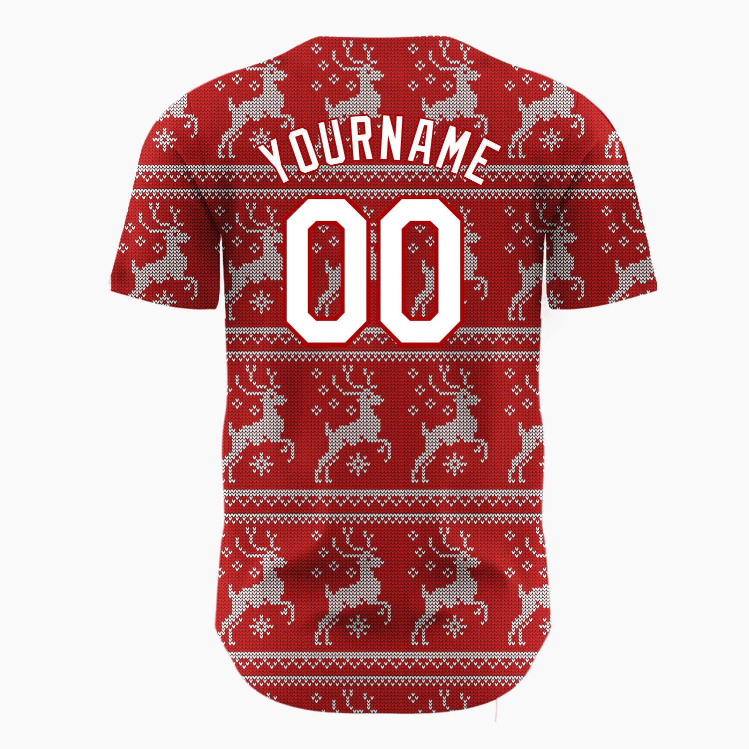 Custom Red Leaping Reindeer Nordic Fair Isle Knitted Pattern Christmas Baseball Jersey
