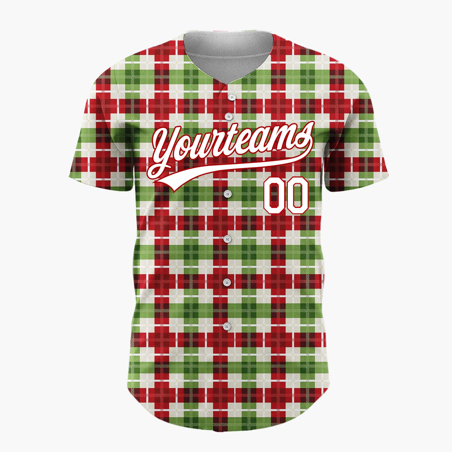 Custom Red Gingham Plaid Festive Plaid Pattern Christmas Baseball Jersey