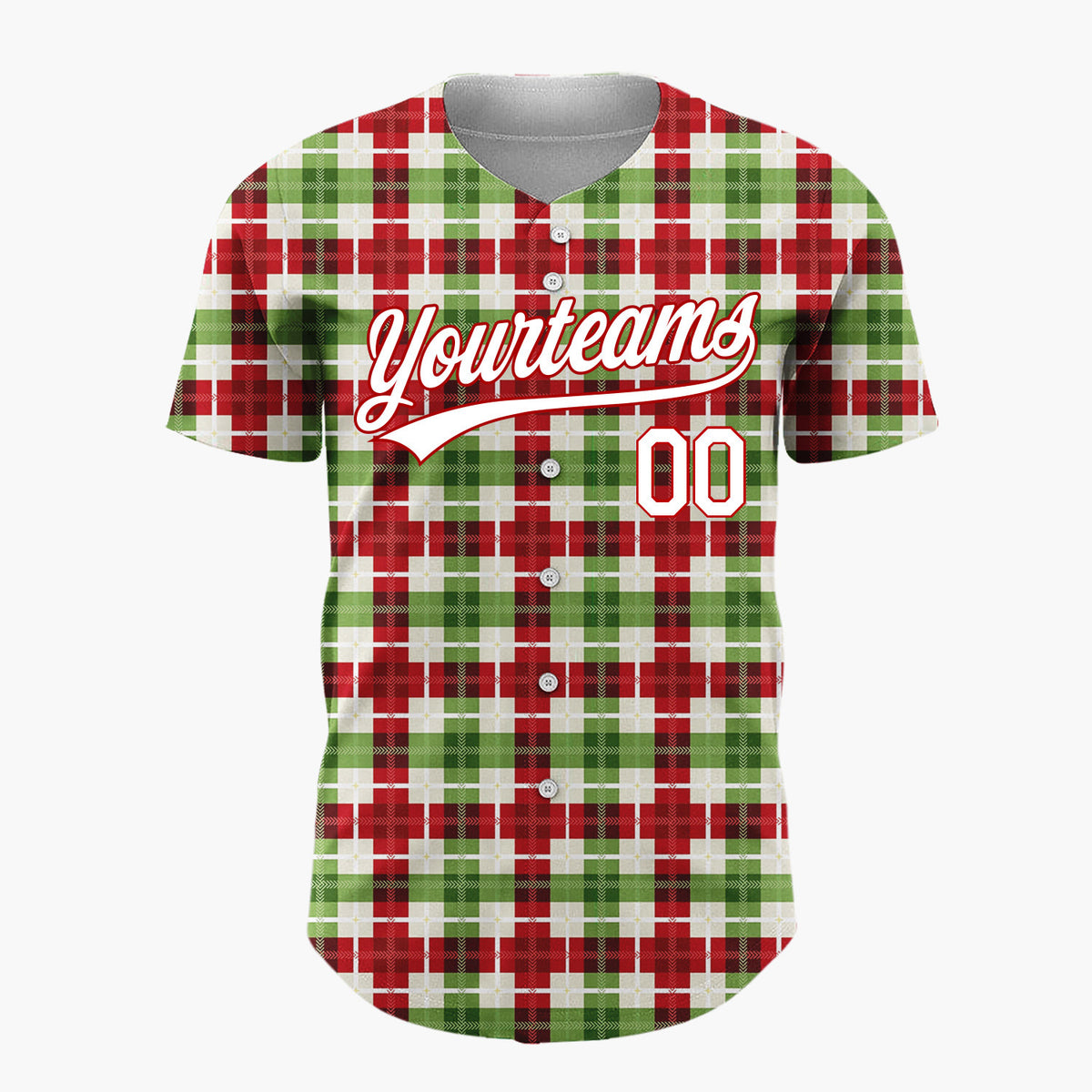 Custom Red Gingham Plaid Festive Plaid Pattern Christmas Baseball Jersey