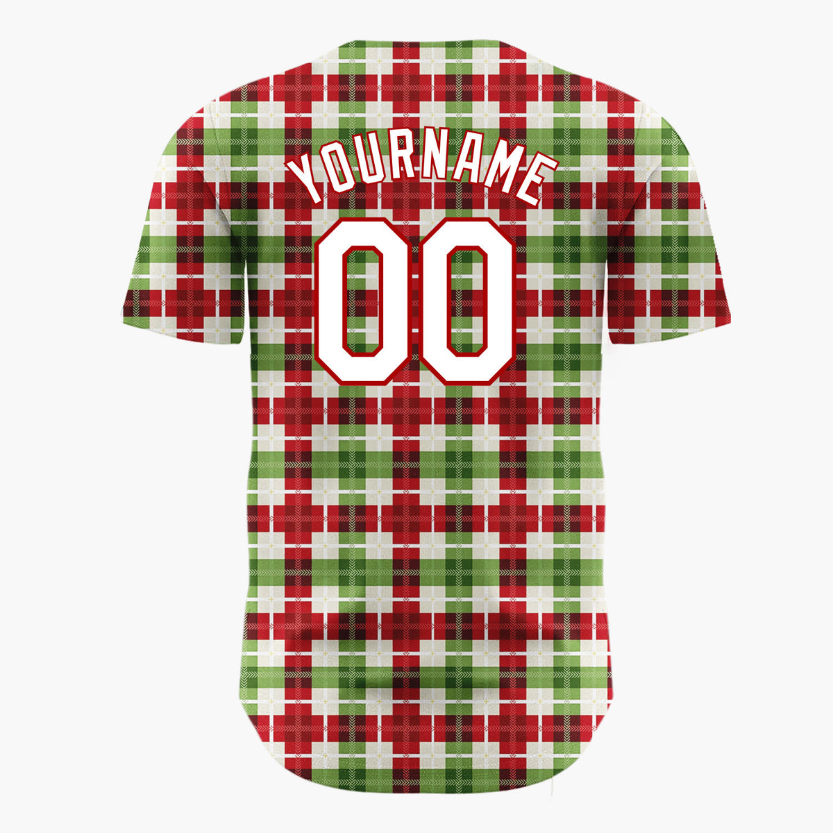 Custom Red Gingham Plaid Festive Plaid Pattern Christmas Baseball Jersey