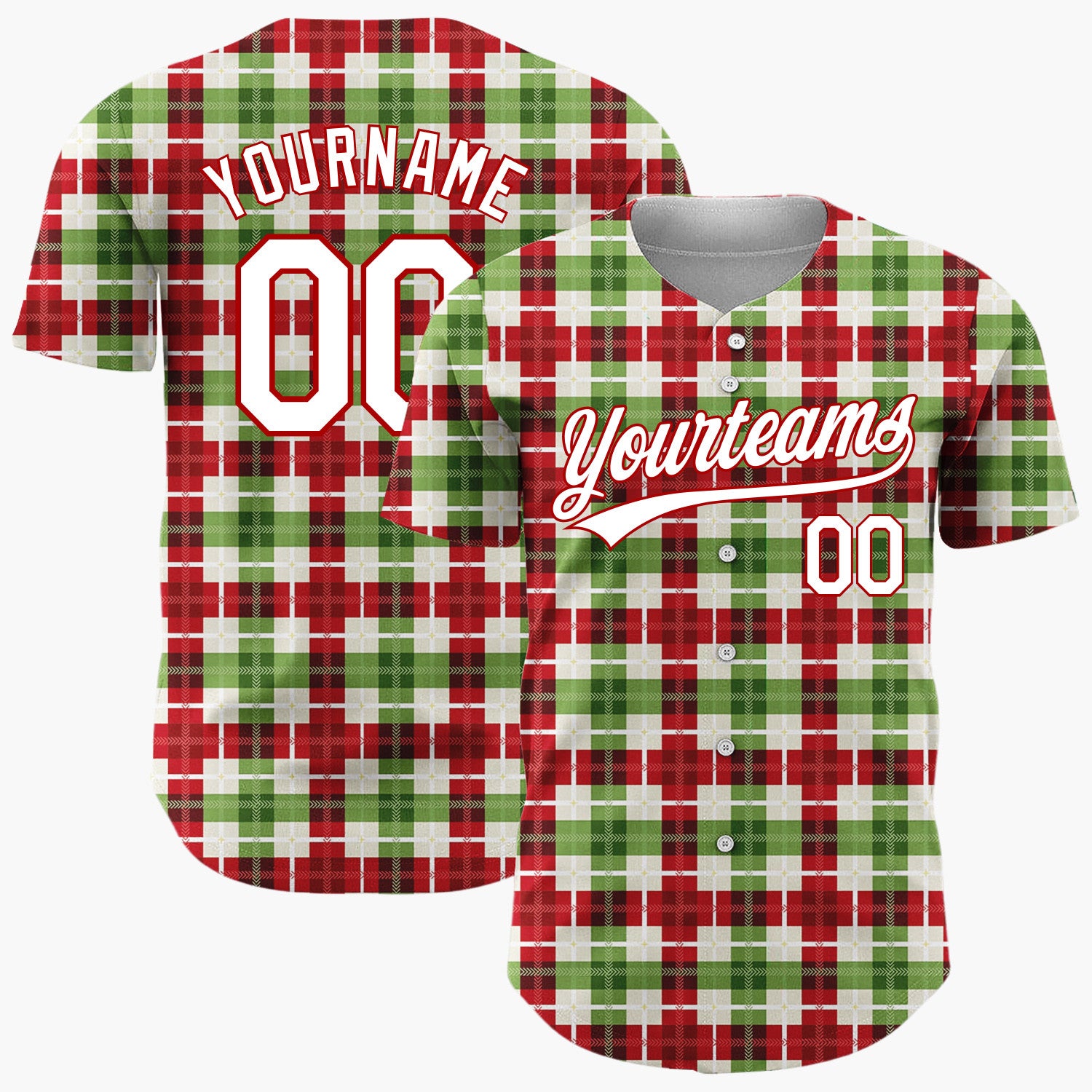 Custom Red Gingham Plaid Festive Plaid Pattern Christmas Baseball Jersey