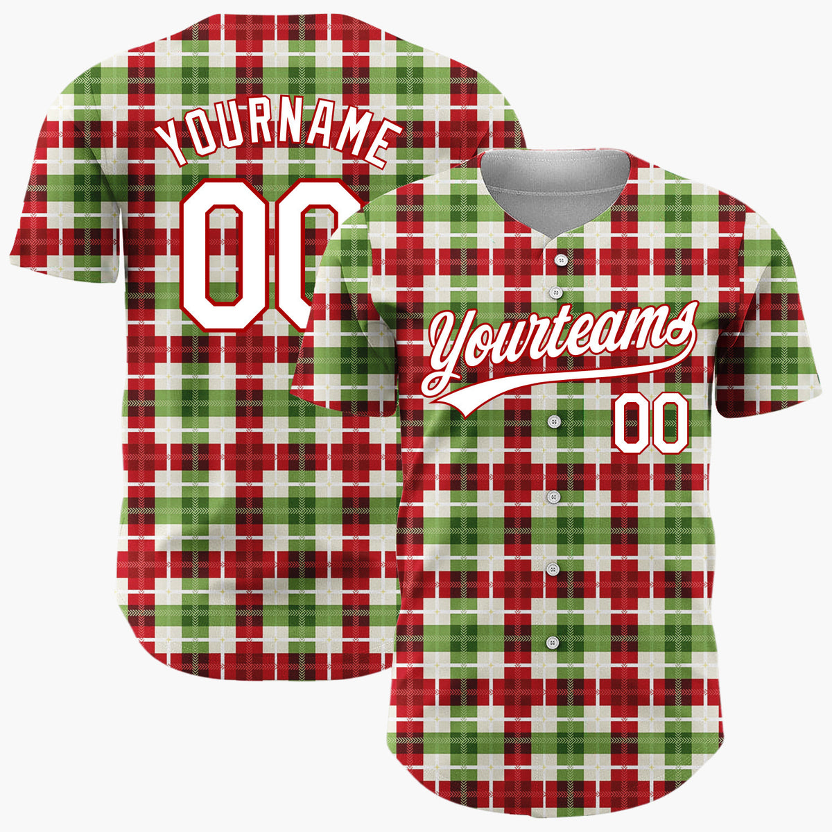Custom Red Gingham Plaid Festive Plaid Pattern Christmas Baseball Jersey