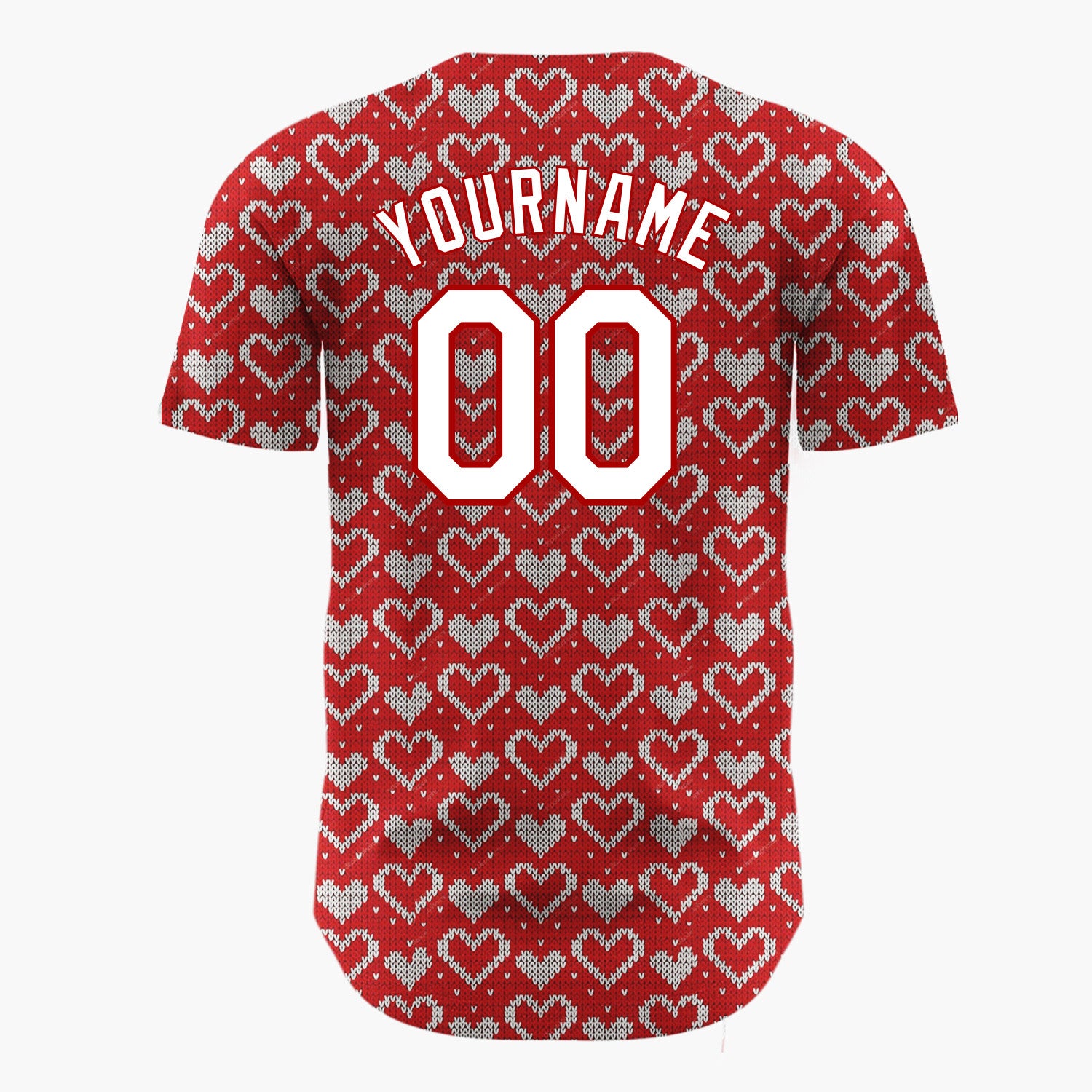 Custom Red Tiny White Hearts Fair Isle Knitted Pattern Christmas Baseball Jersey
