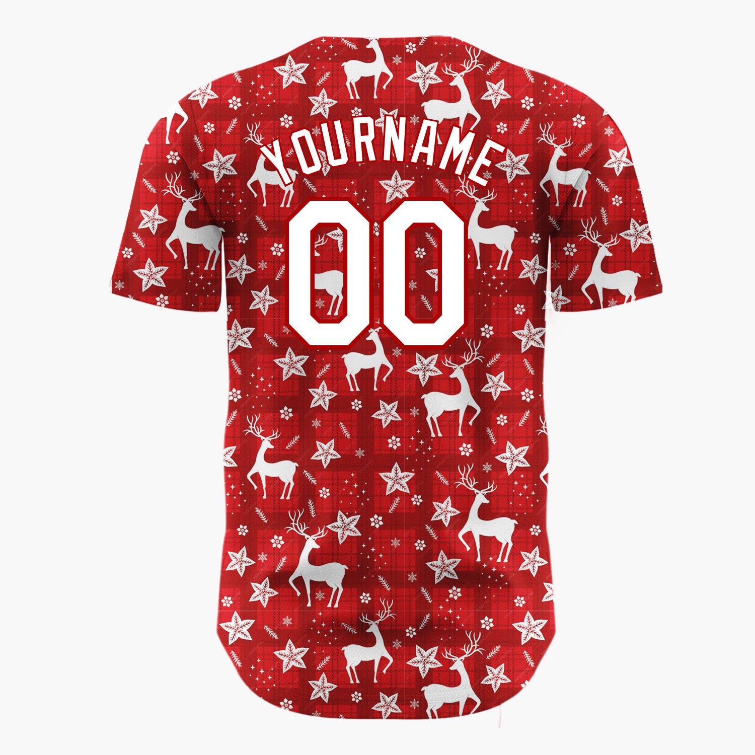 Custom Red Reindeer Snowflakes Nordic Pattern Christmas Baseball Jersey