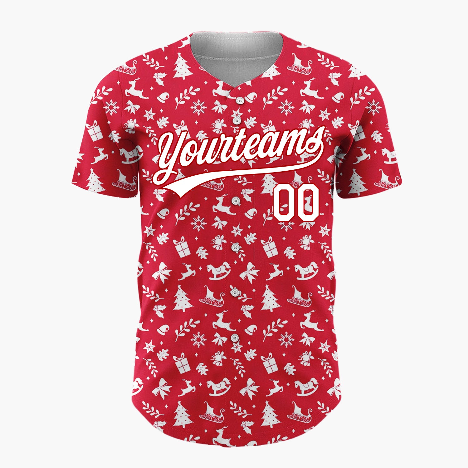 Custom Red Christmas Icons Doodles Nordic Pattern Christmas Baseball Jersey