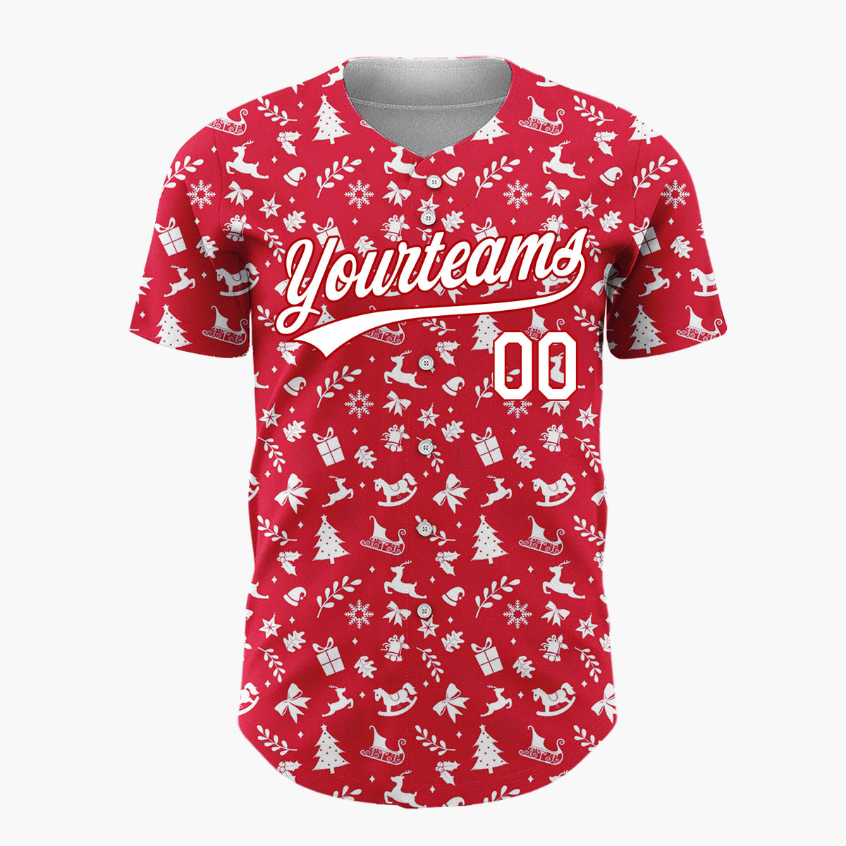 Custom Red Christmas Icons Doodles Nordic Pattern Christmas Baseball Jersey