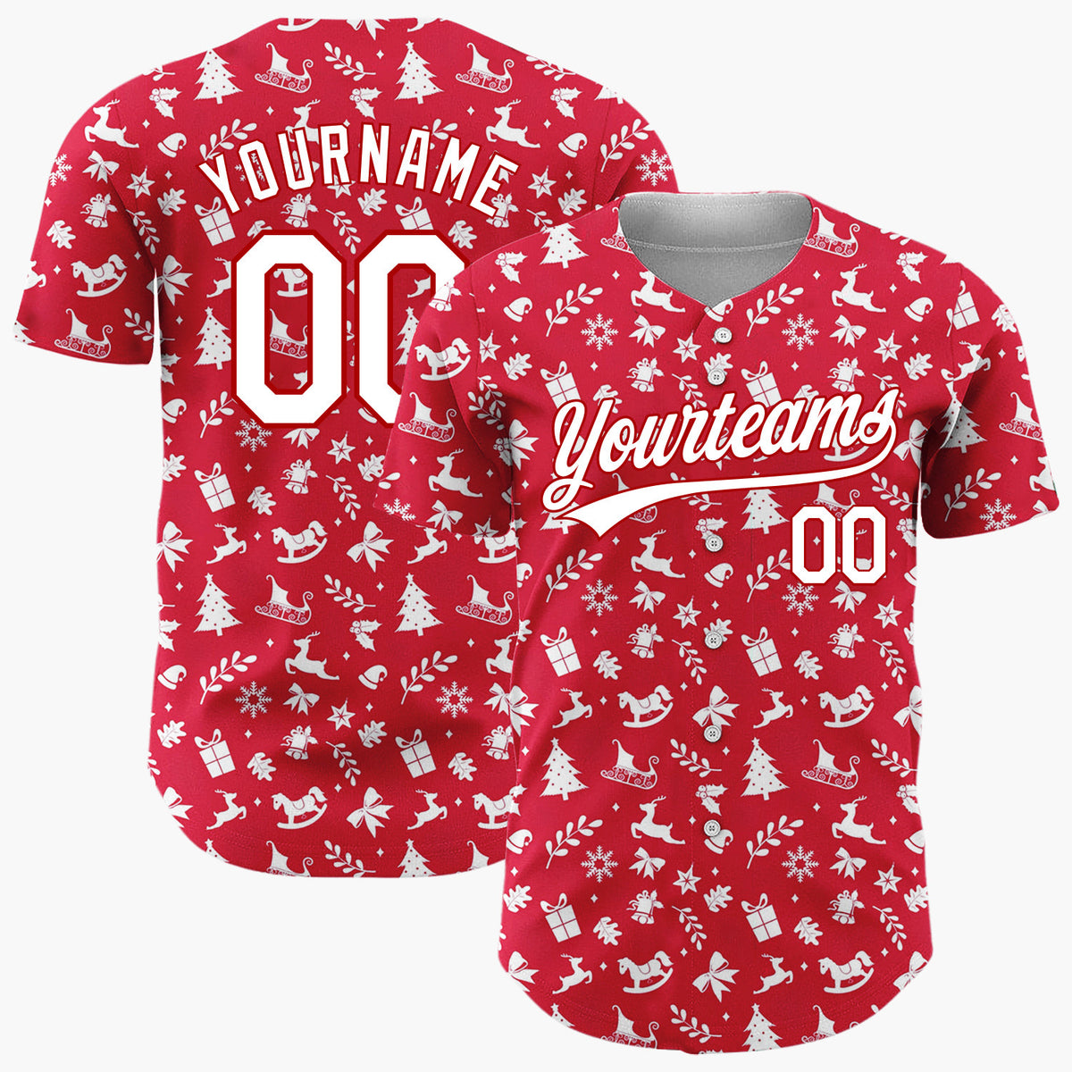 Custom Red Christmas Icons Doodles Nordic Pattern Christmas Baseball Jersey