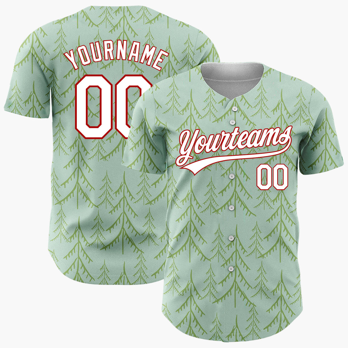 Custom Red White Christmas Trees And Stars Simple Doodle Pattern Christmas Baseball Jersey