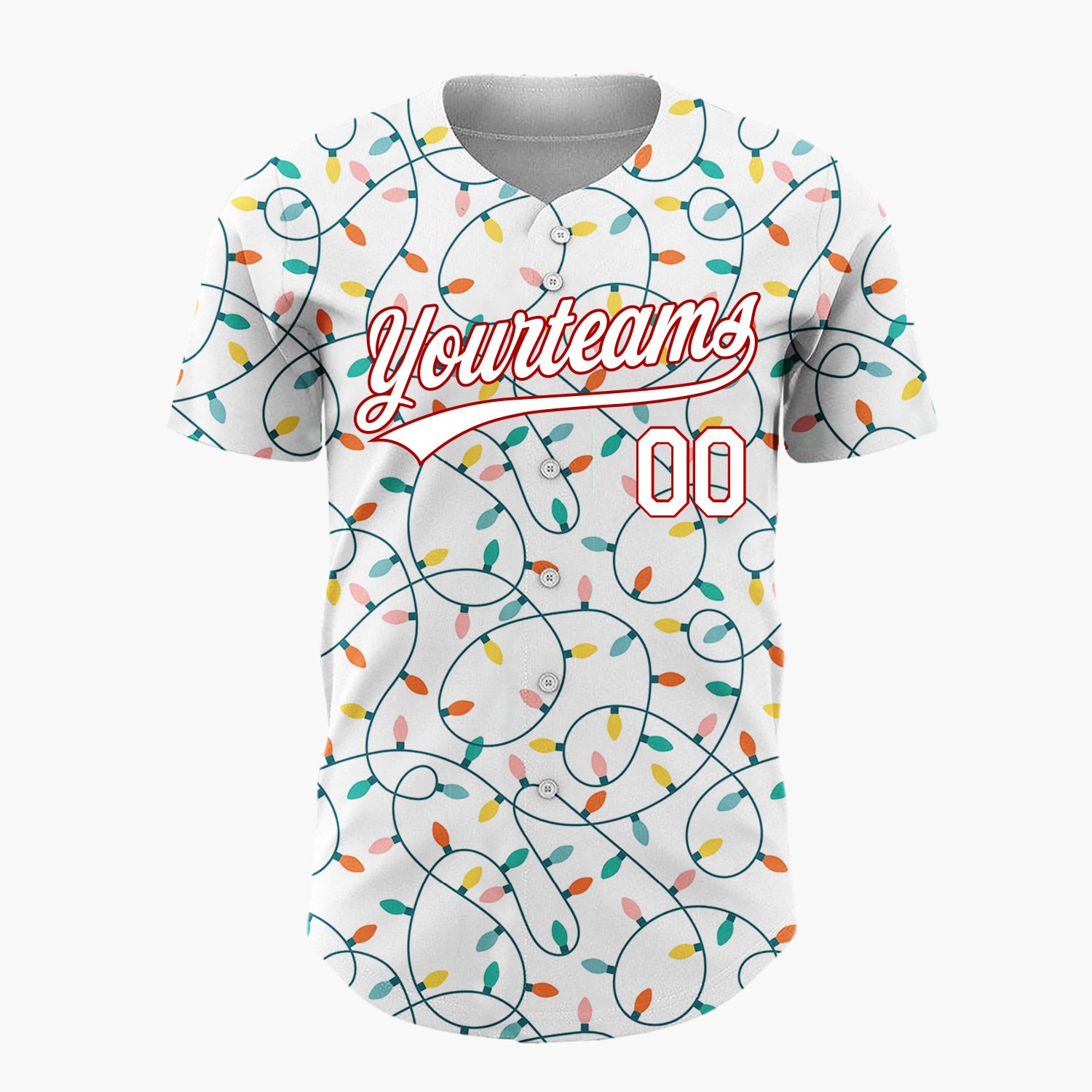 Custom Red White Santa Sleigh And Reindeer Graphic Pattern Christmas Baseball Jersey