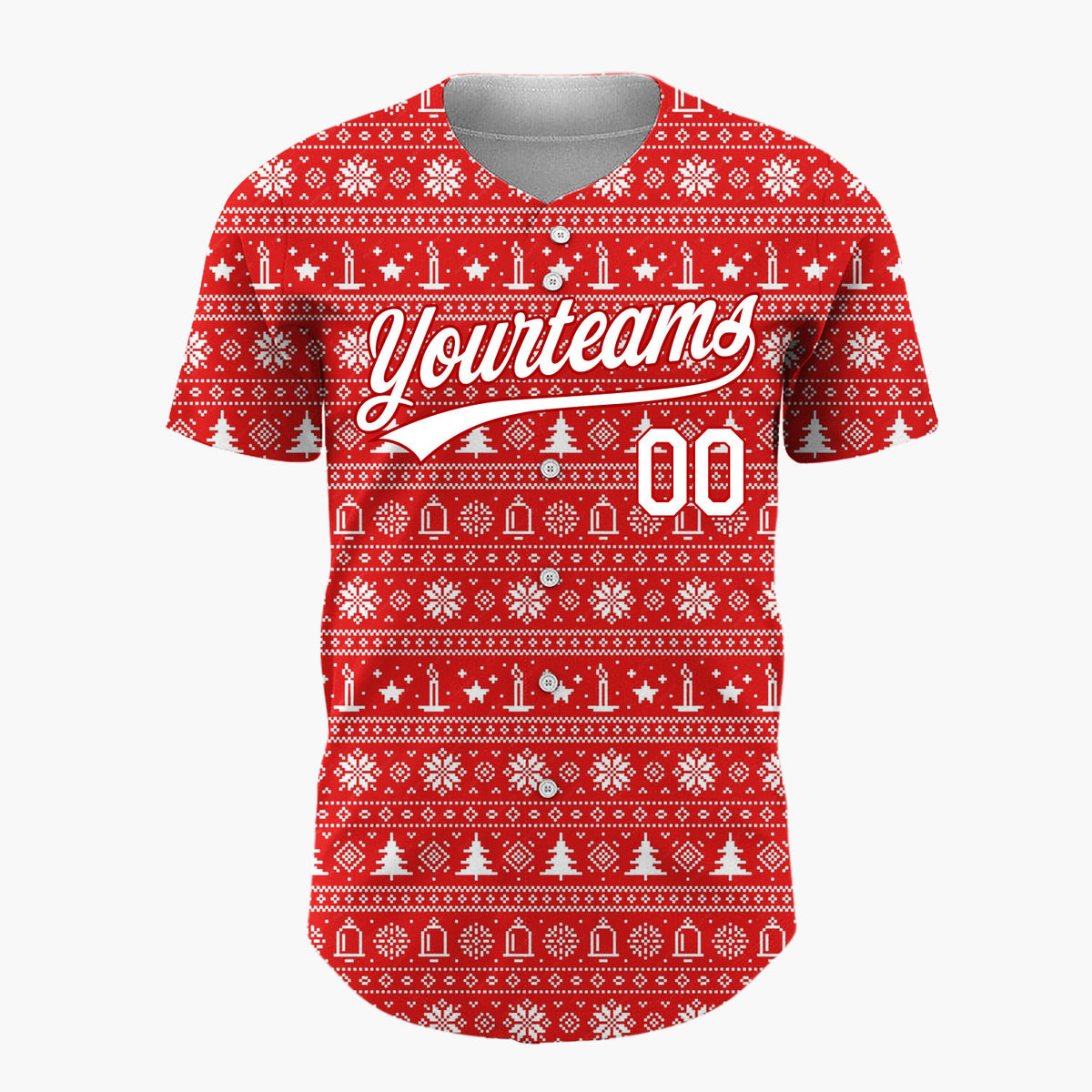 Custom Red Nordic Christmas Trees Stripes Nordic Pattern Christmas Baseball Jersey