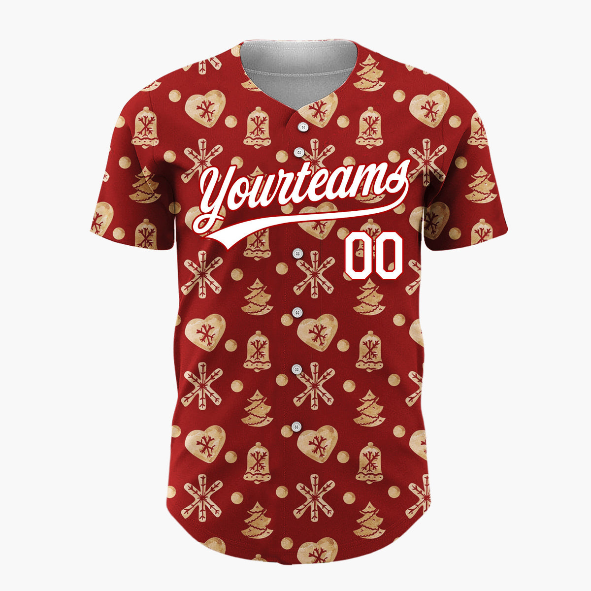 Custom Red Gingerbread Cookie Watercolor Pattern Christmas Baseball Jersey