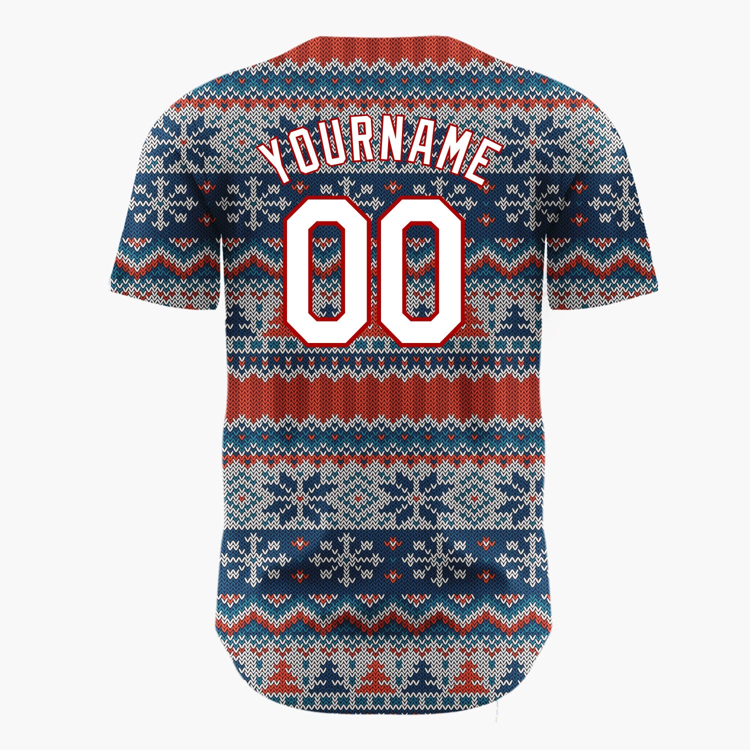 Custom Red Navy Trees And Snowflakes Nordic Knit Christmas Baseball Jersey