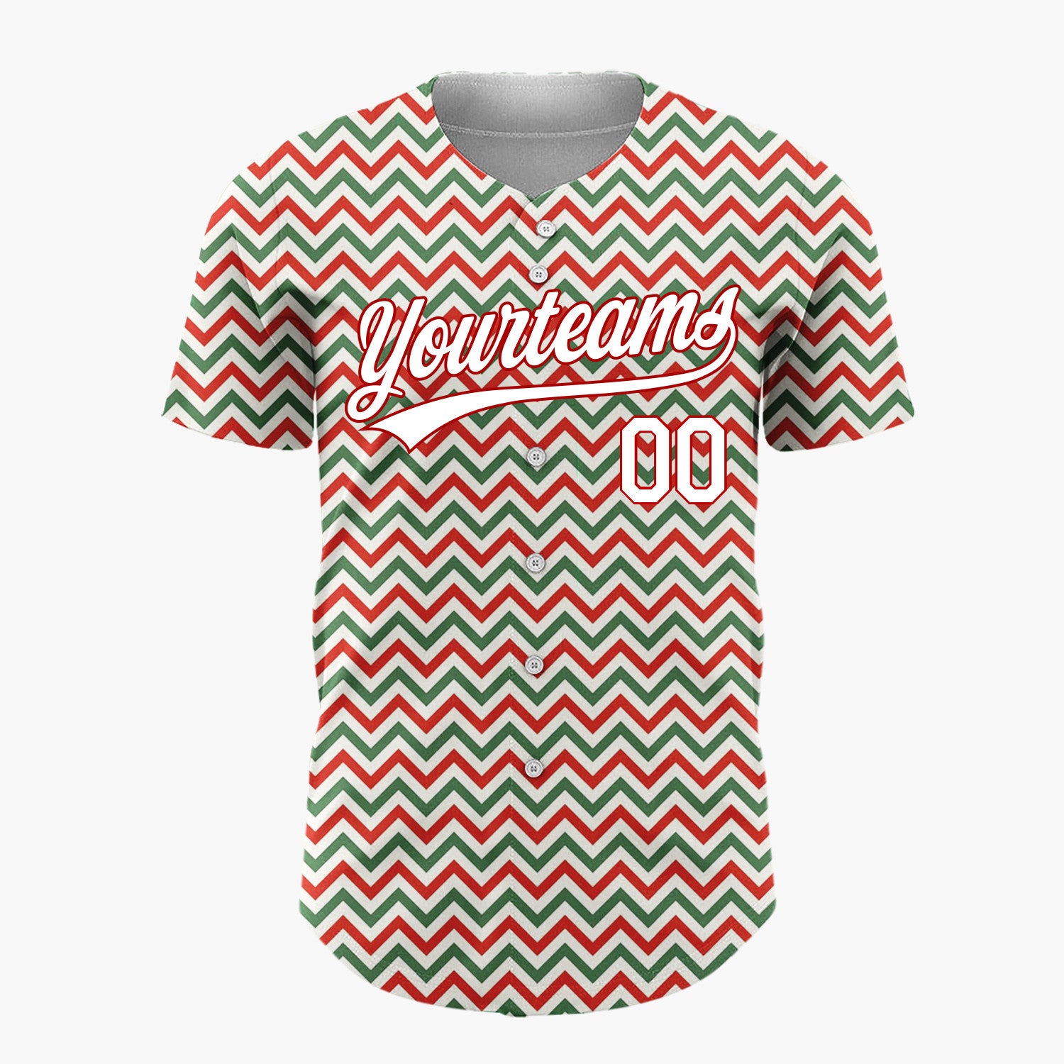Custom Red Green Chevron Stripes Minimalist Christmas Baseball Jersey