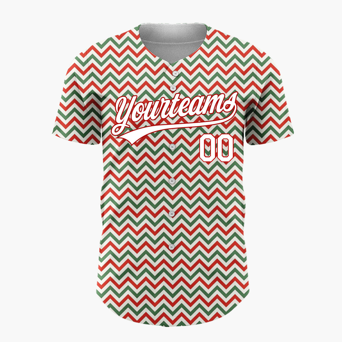 Custom Red Green Chevron Stripes Minimalist Christmas Baseball Jersey