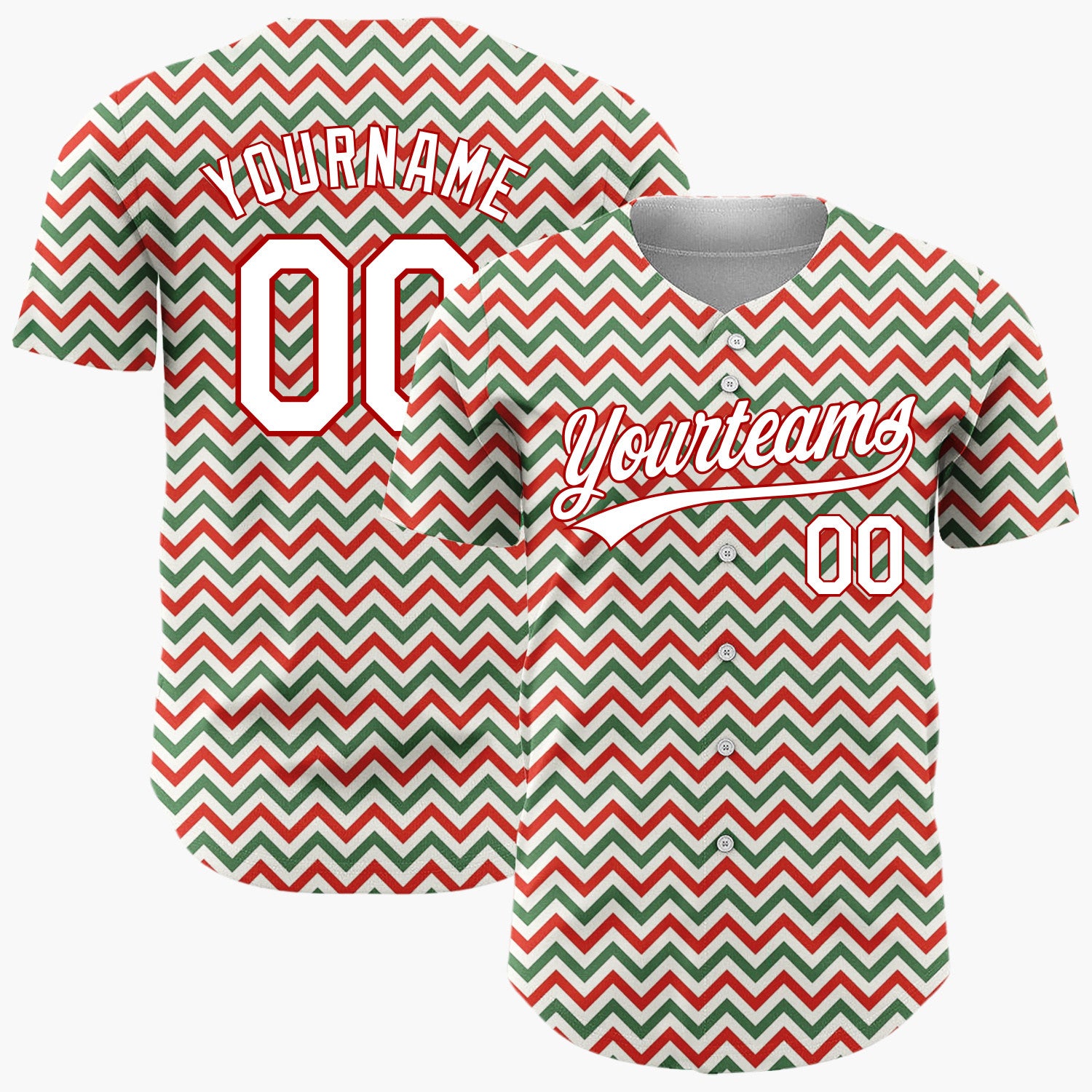 Custom Red Green Chevron Stripes Minimalist Christmas Baseball Jersey