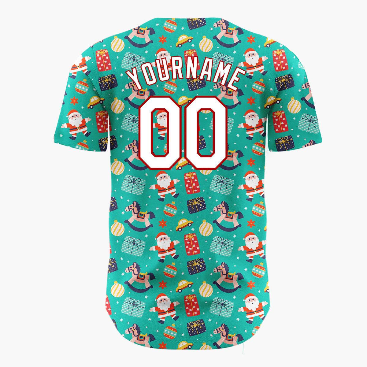 Custom Teal Santa Toys And Gifts Vibrant Christmas Baseball Jersey
