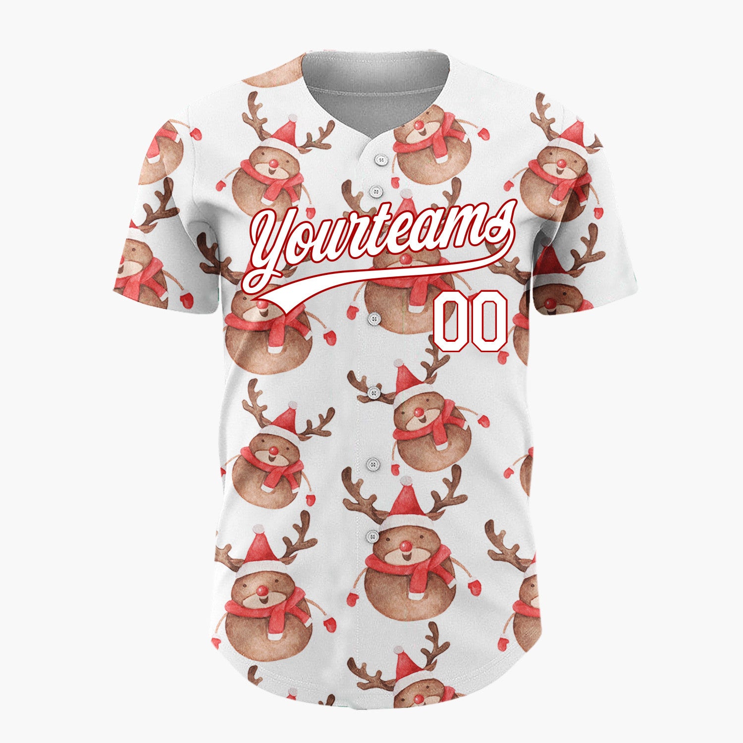 Custom White Cute Reindeer Festive Watercolor Pattern Christmas Baseball Jersey