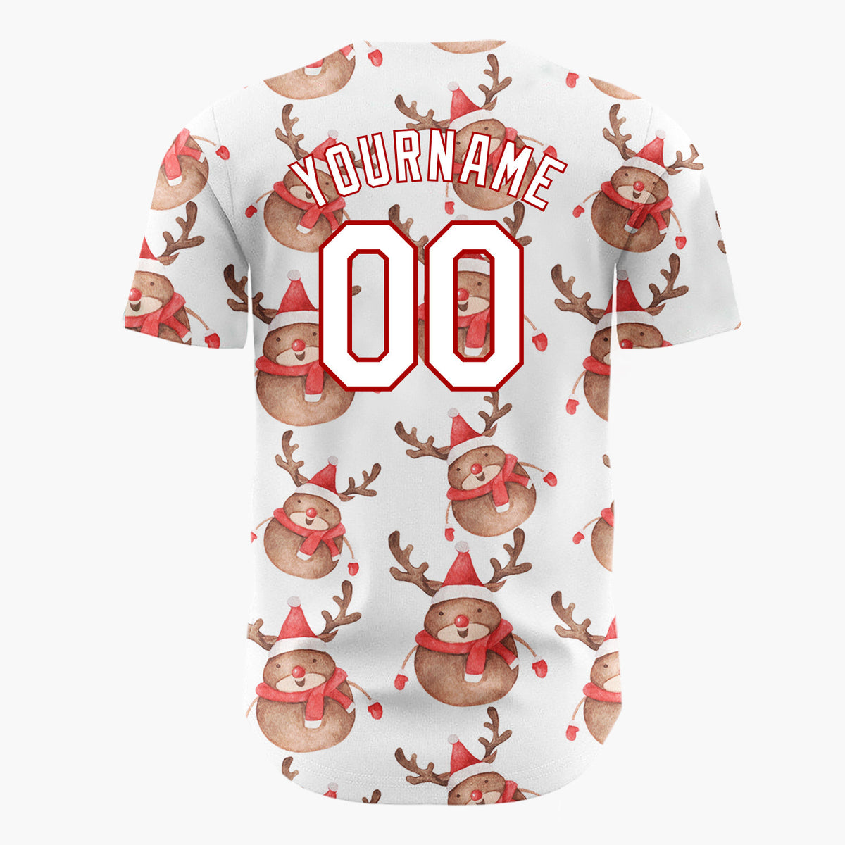 Custom White Cute Reindeer Festive Watercolor Pattern Christmas Baseball Jersey