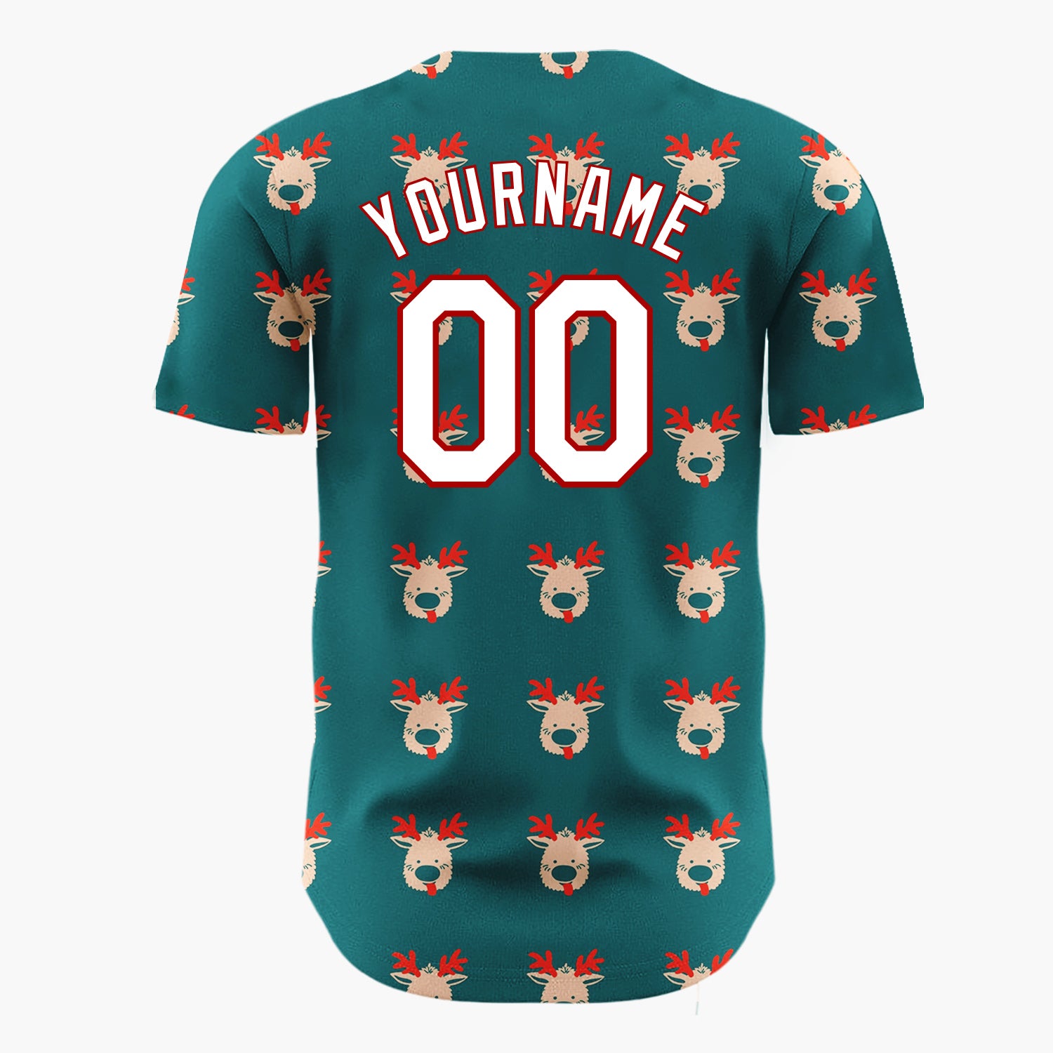 Custom Teal Cute Reindeer Head Repeating Cartoon Pattern Christmas Baseball Jersey