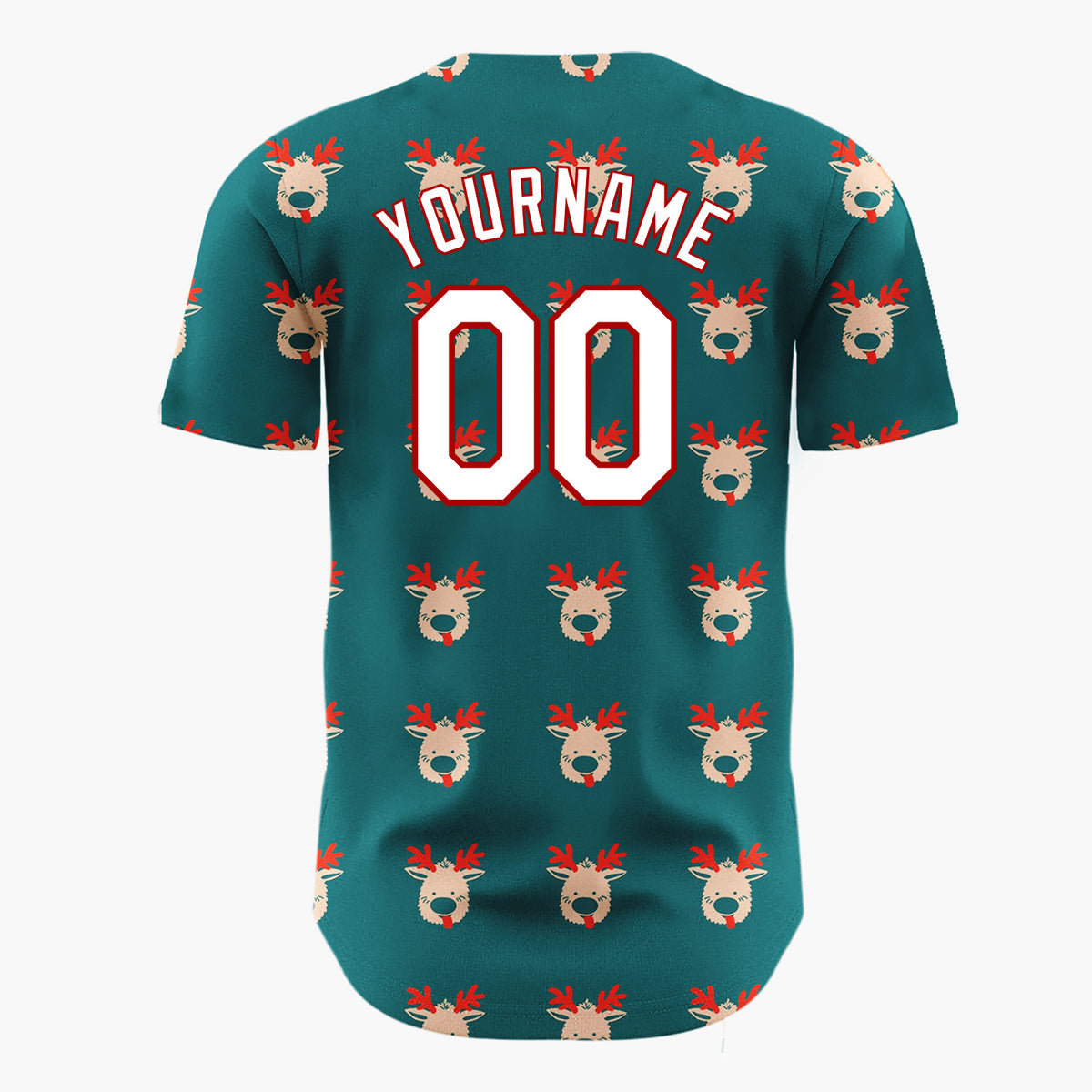 Custom Teal Cute Reindeer Head Repeating Cartoon Pattern Christmas Baseball Jersey