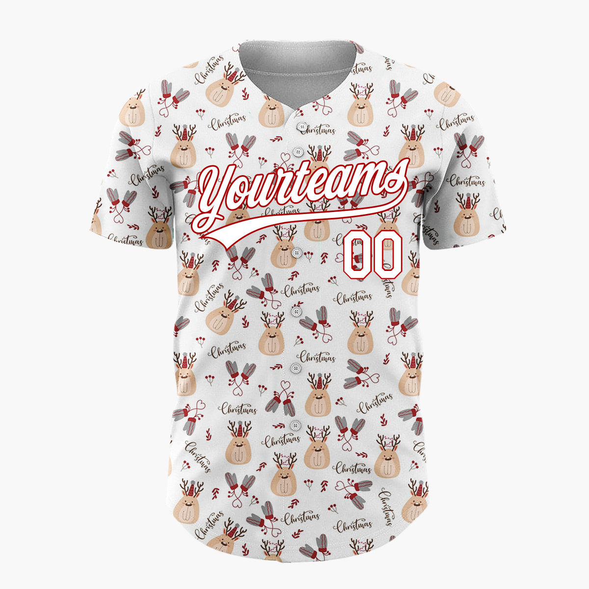 Custom White Christmas Animals Cute Cartoon Pattern Christmas Baseball Jersey