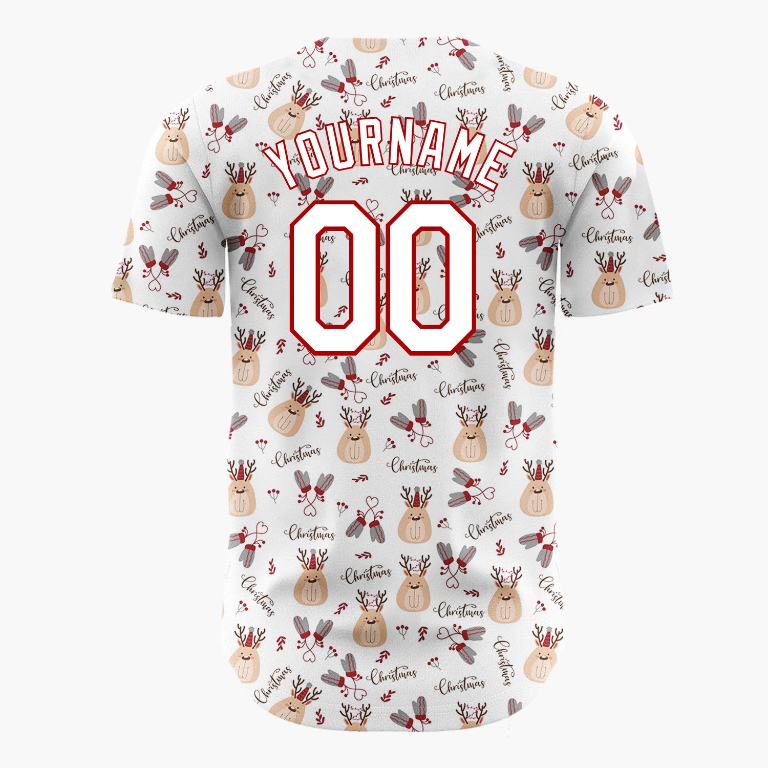 Custom White Christmas Animals Cute Cartoon Pattern Christmas Baseball Jersey