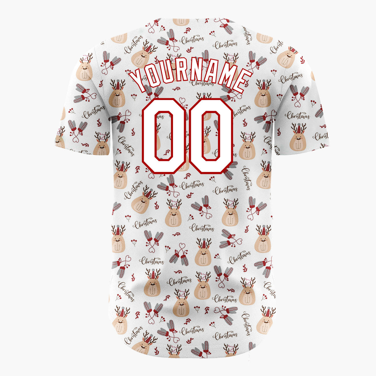 Custom White Christmas Animals Cute Cartoon Pattern Christmas Baseball Jersey
