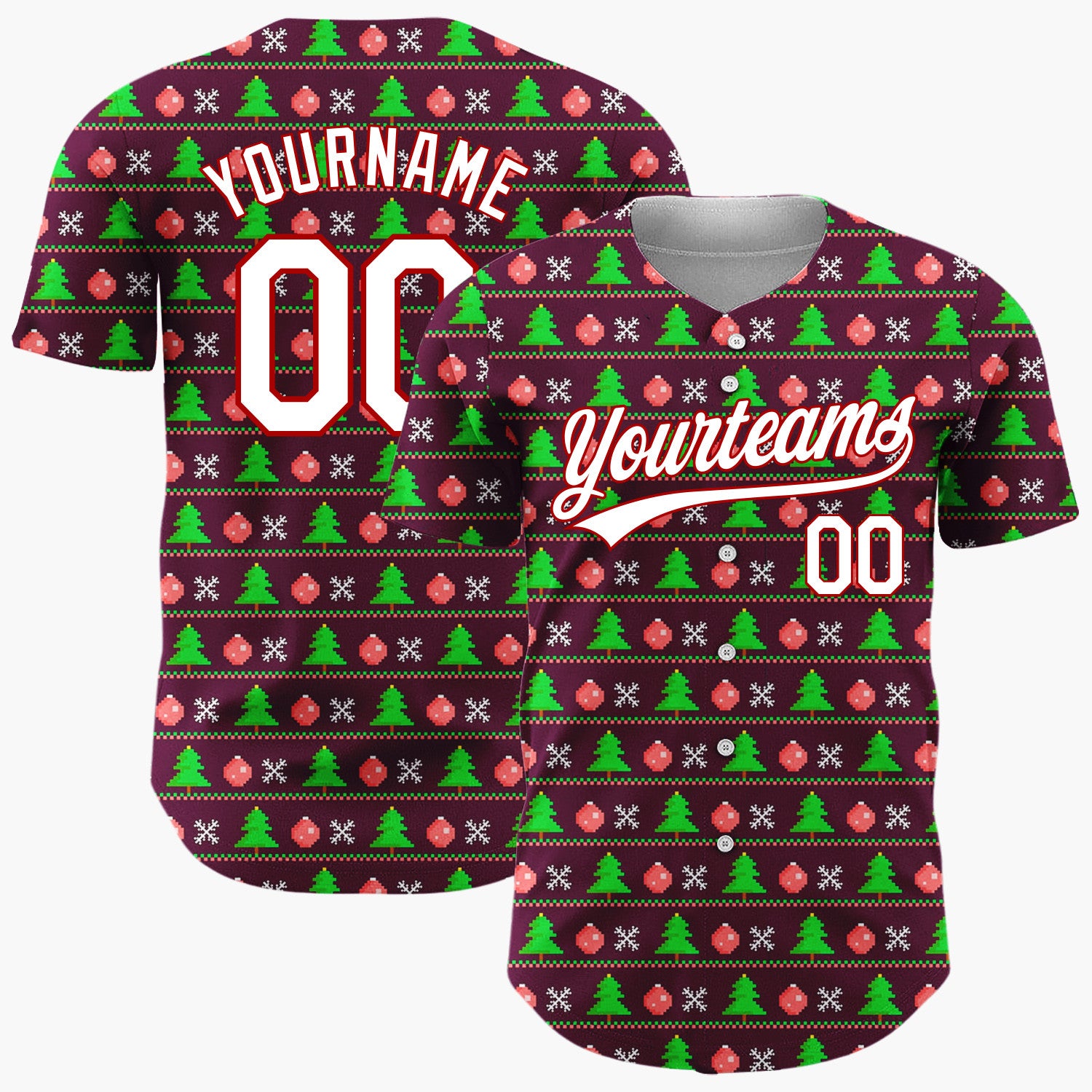 Custom White Merry Christmas Reindeer And Snowflakes Nordic Knit Pattern Christmas Baseball Jersey