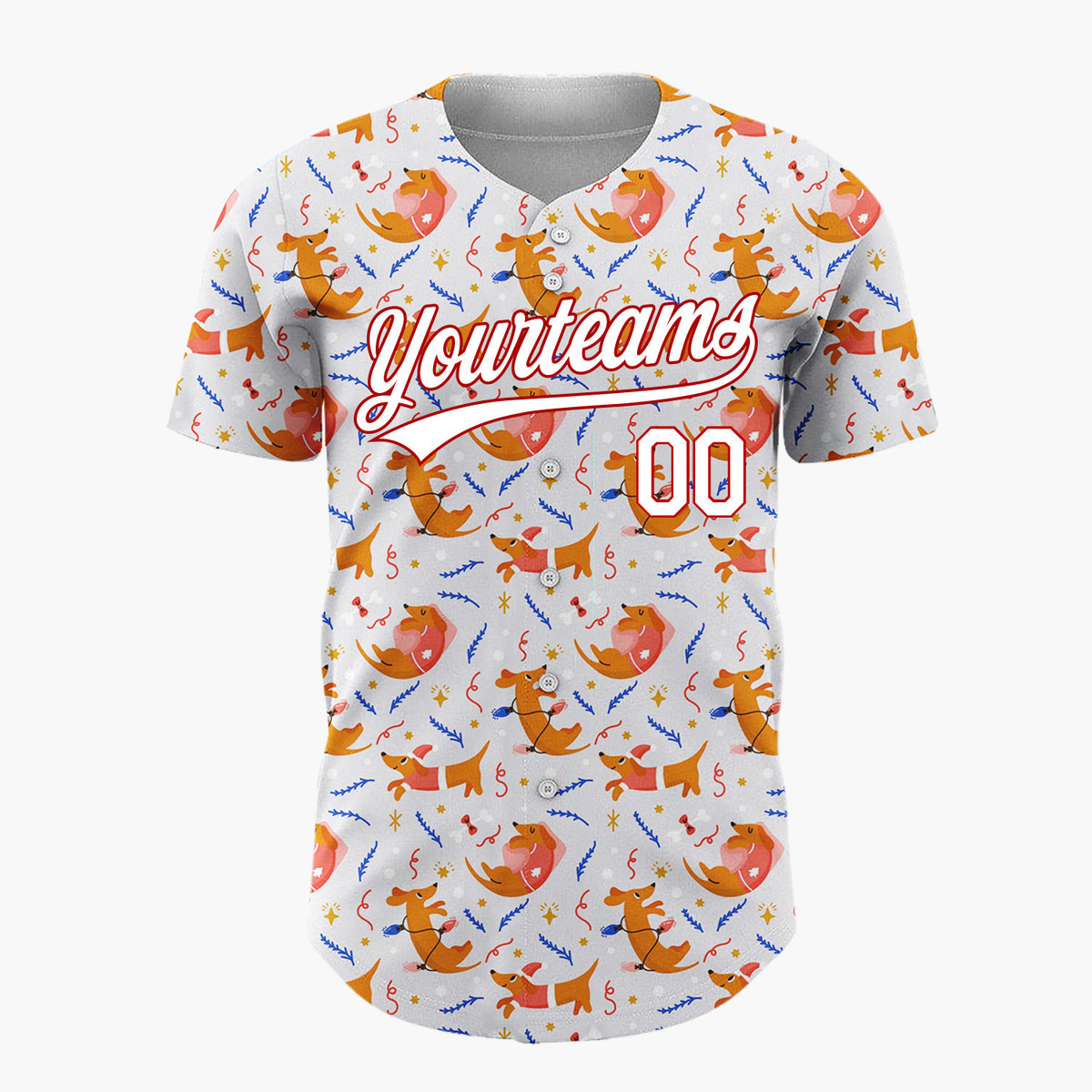 Custom White Red Dachshund Dogs And Toys Playful Christmas Baseball Jersey