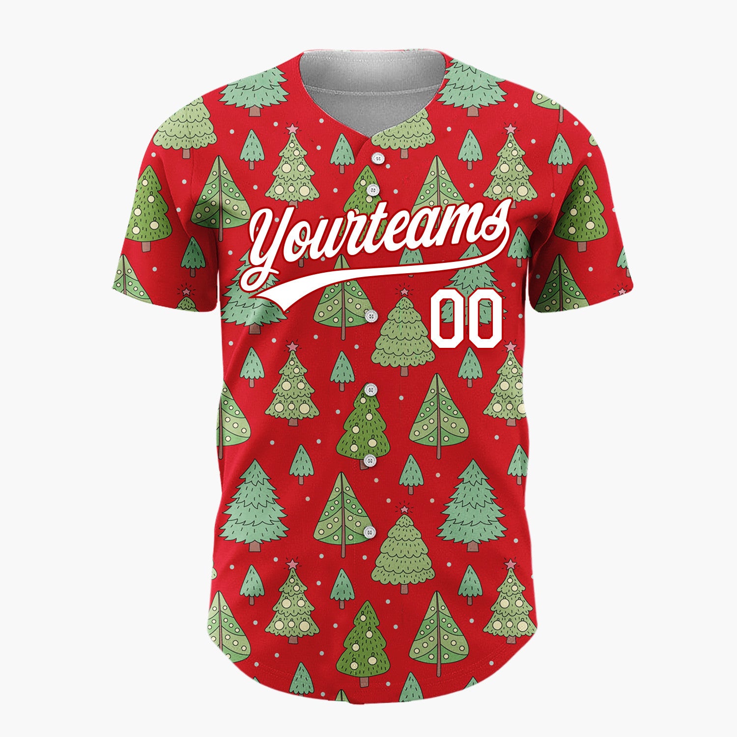 Custom White Green Christmas Trees And Stars Simple Doodle Pattern Christmas Baseball Jersey