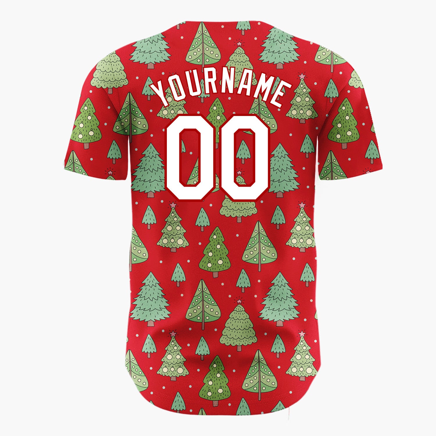 Custom White Green Christmas Trees And Stars Simple Doodle Pattern Christmas Baseball Jersey