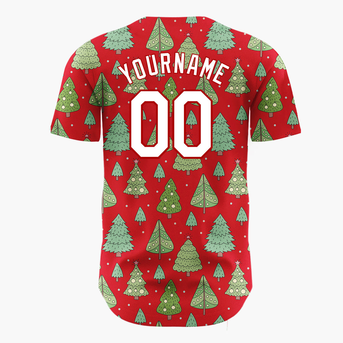 Custom White Green Christmas Trees And Stars Simple Doodle Pattern Christmas Baseball Jersey