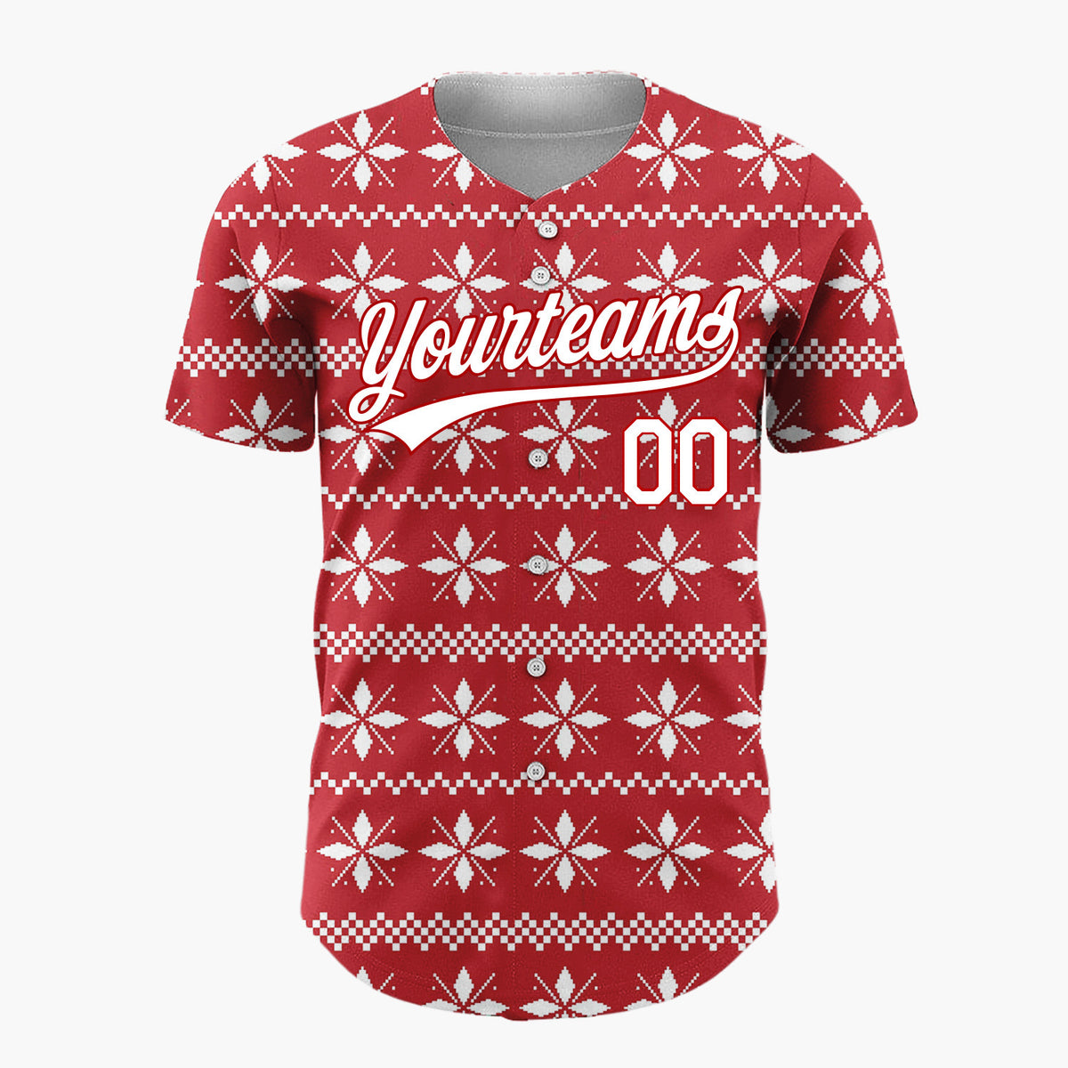 Custom Red White Snowflakes Scandinavian Knit Christmas Baseball Jersey