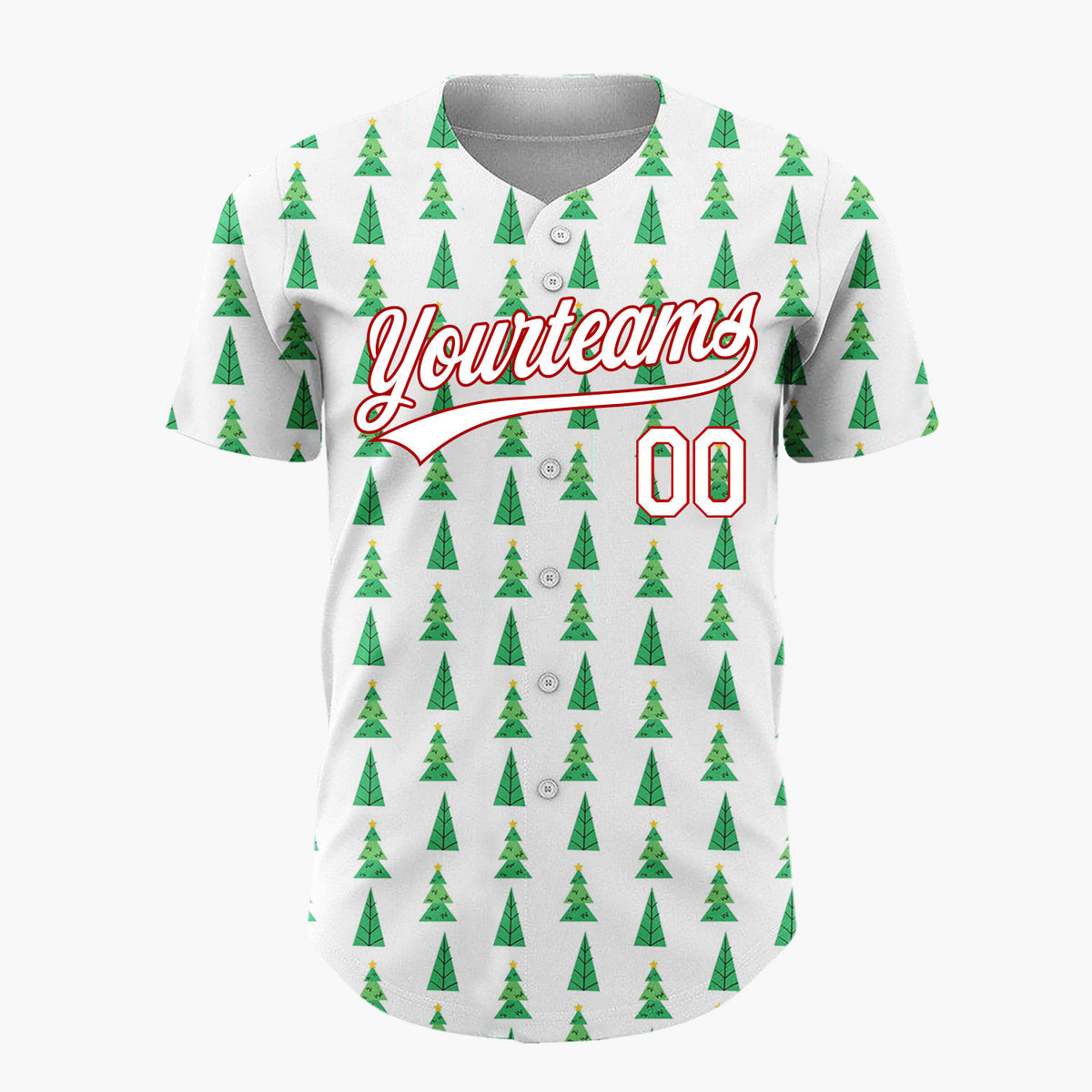 Custom White Green Yellow Christmas Trees Minimal Holiday Pattern Christmas Baseball Jersey