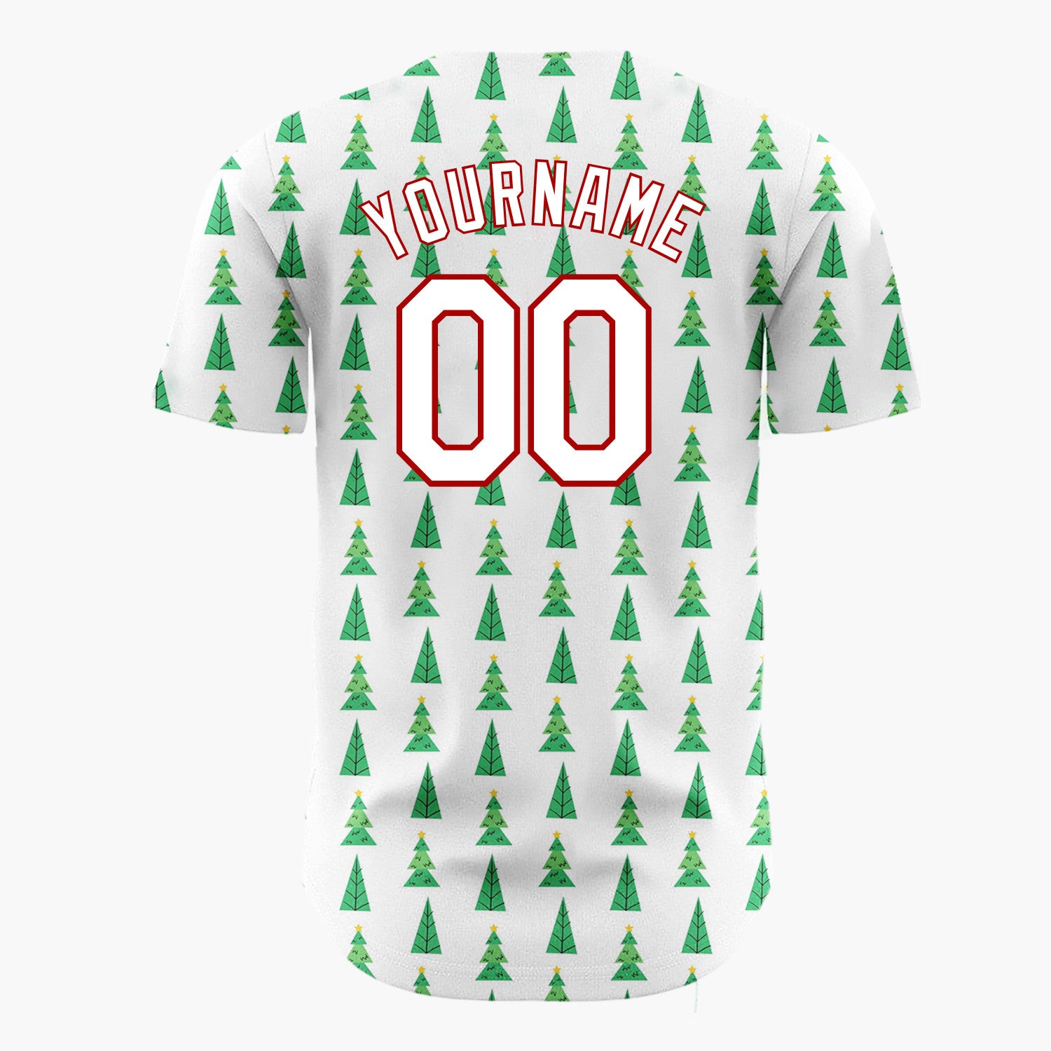 Custom White Green Yellow Christmas Trees Minimal Holiday Pattern Christmas Baseball Jersey