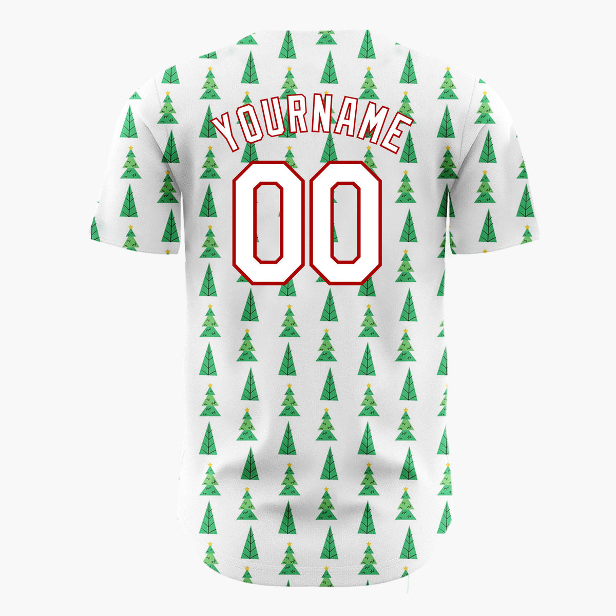 Custom White Green Yellow Christmas Trees Minimal Holiday Pattern Christmas Baseball Jersey