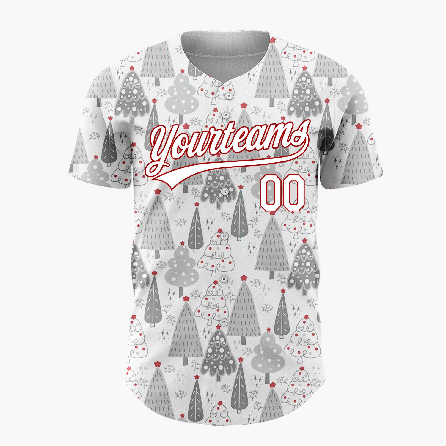 Custom White Grey Black Christmas Trees Hand Drawn Winter Pattern Christmas Baseball Jersey