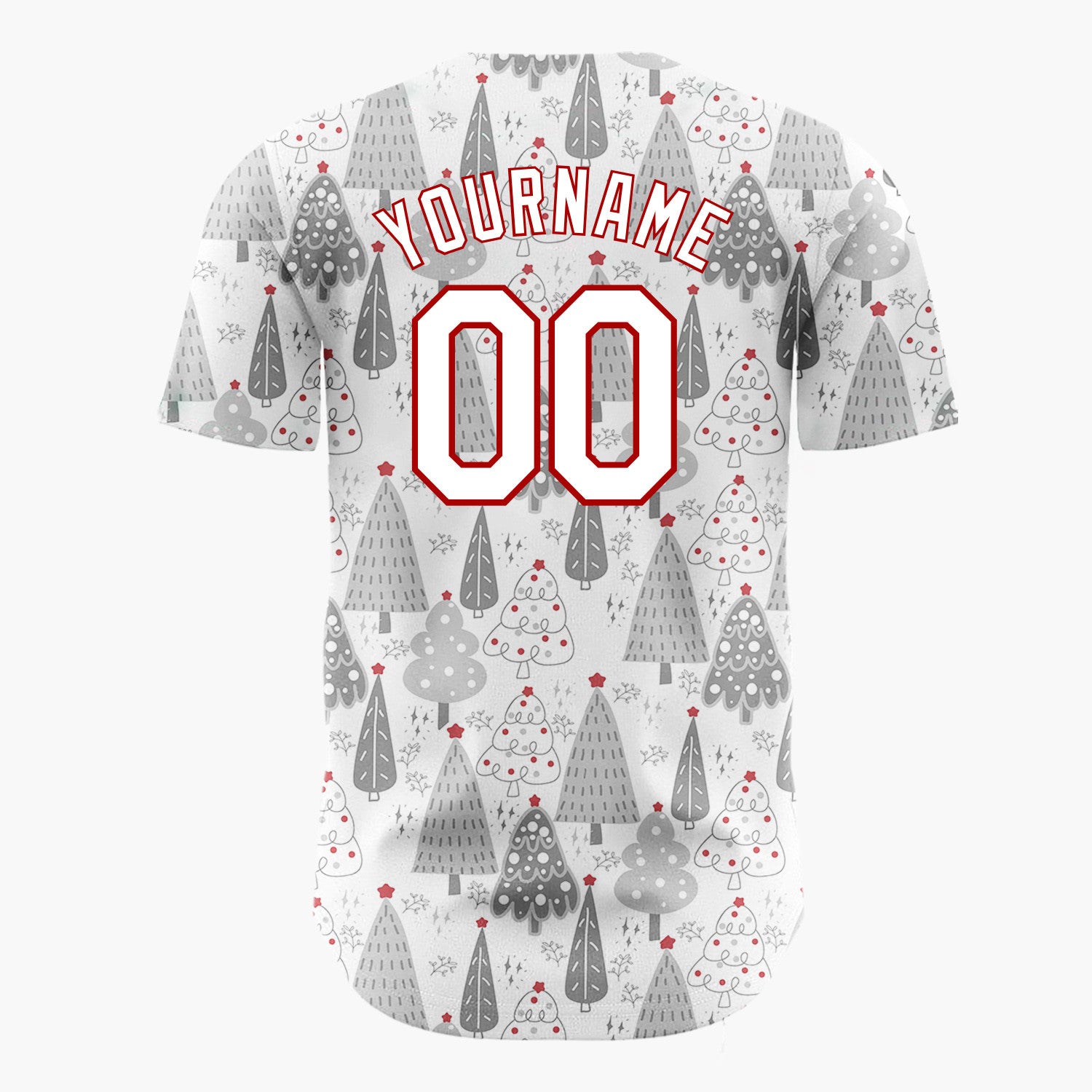 Custom White Grey Black Christmas Trees Hand Drawn Winter Pattern Christmas Baseball Jersey