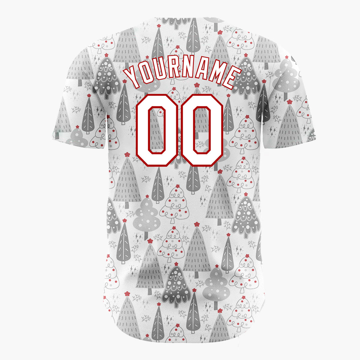 Custom White Grey Black Christmas Trees Hand Drawn Winter Pattern Christmas Baseball Jersey