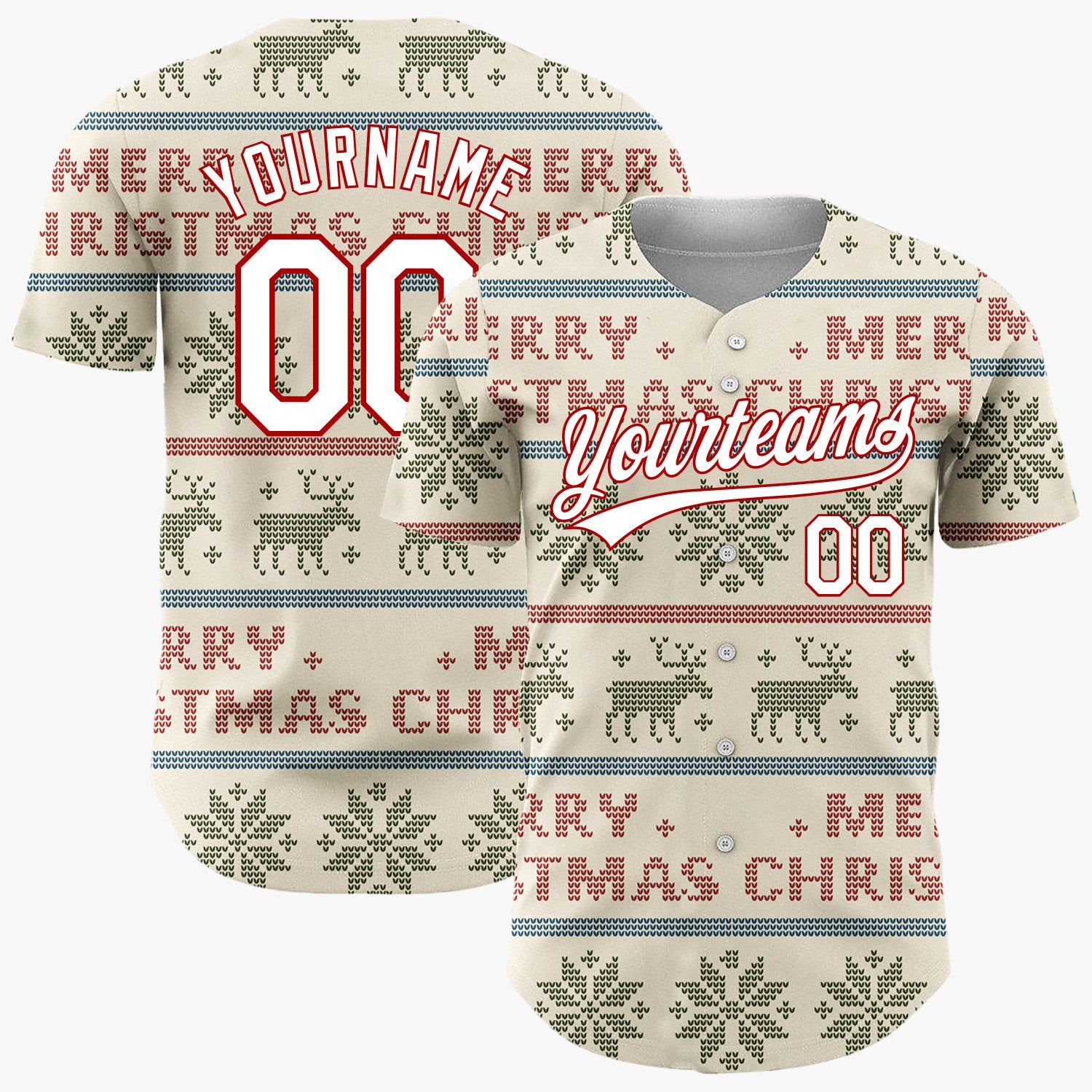 Custom White Brown Green Dogs Gifts And Sleighs Cozy Winter Pattern Christmas Baseball Jersey