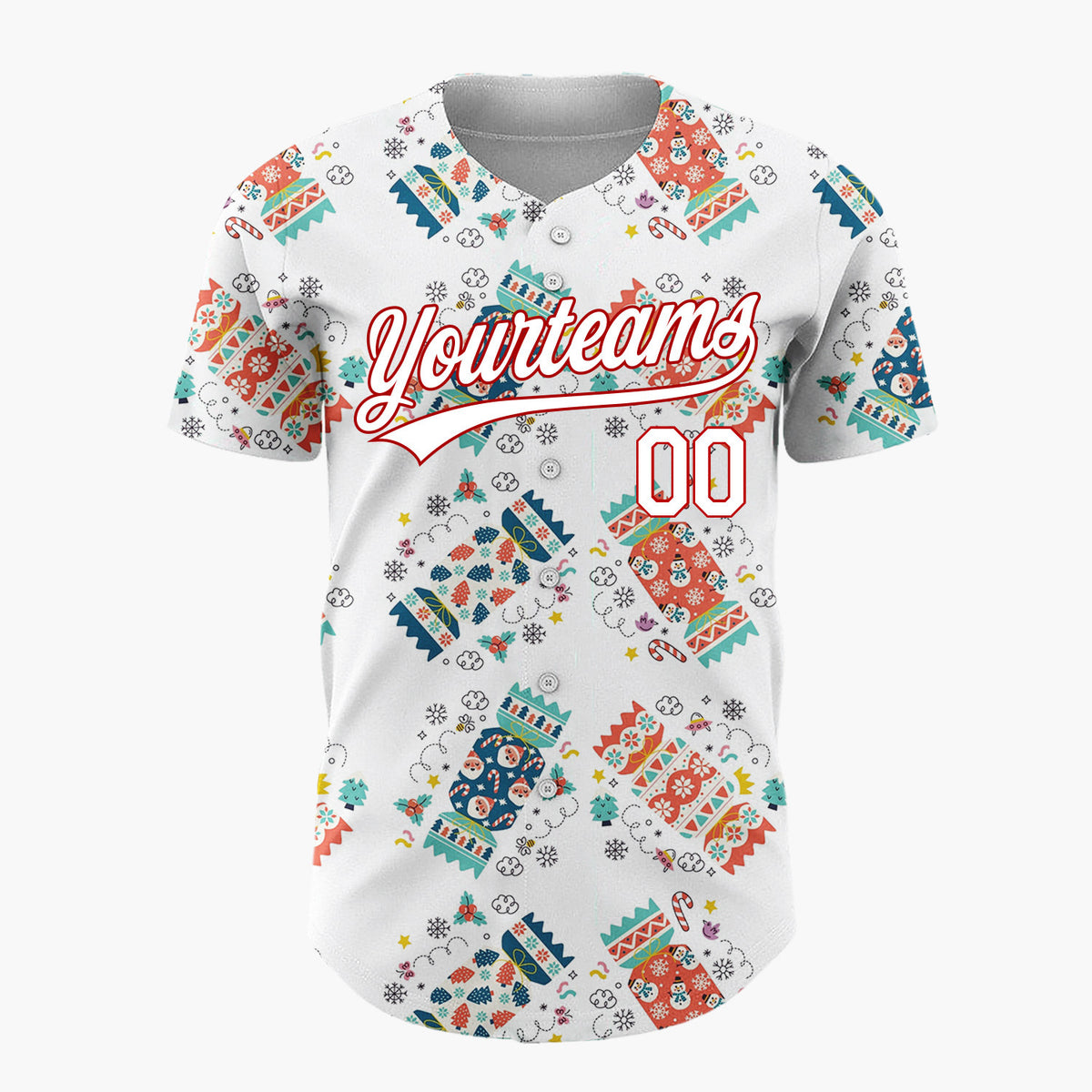 Custom White Crackers Stars And Snowflakes Fun Holiday Pattern Christmas Baseball Jersey