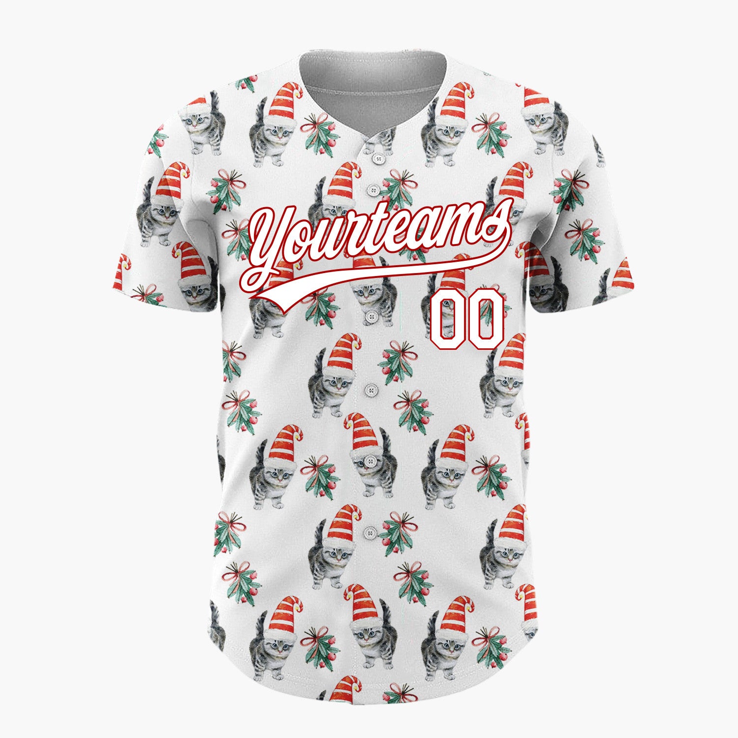 Custom White Kitten In Santa Hat Watercolor Christmas Baseball Jersey
