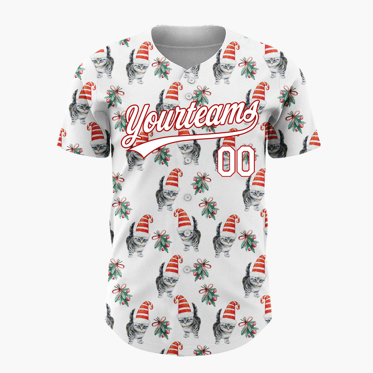 Custom White Kitten In Santa Hat Watercolor Christmas Baseball Jersey
